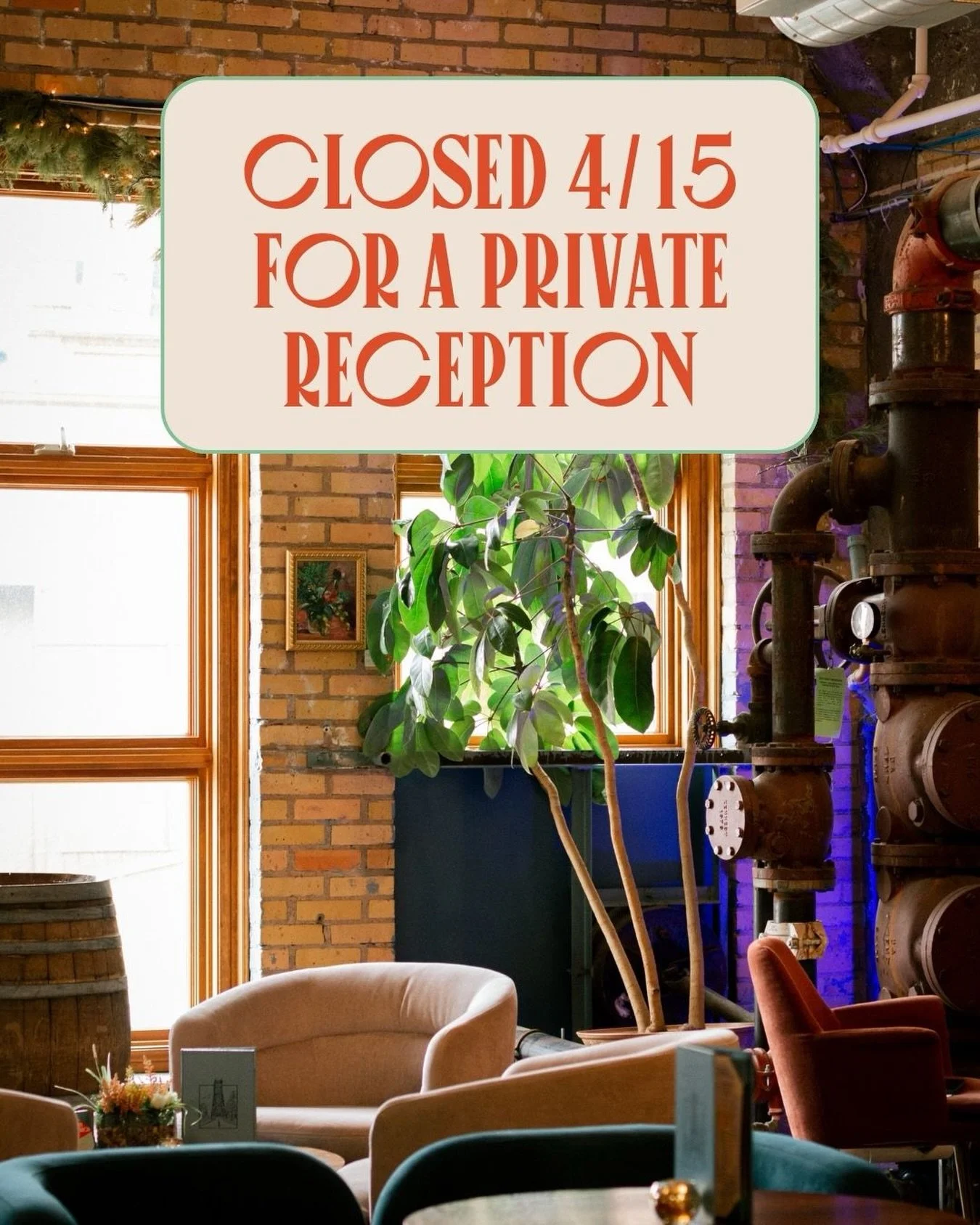 The government of the province of Ontario has rented out cocktail room for a reception this Wednesday! Can&rsquo;t say no to our Canadian neighbors! 🤗🫶 Sorry for any inconvenience.  We have our normal hours today (Tuesday) and we will be back to no