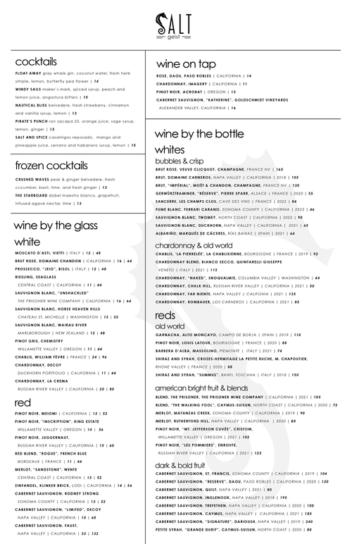 Cocktails & Wine — SALT ON GEIST