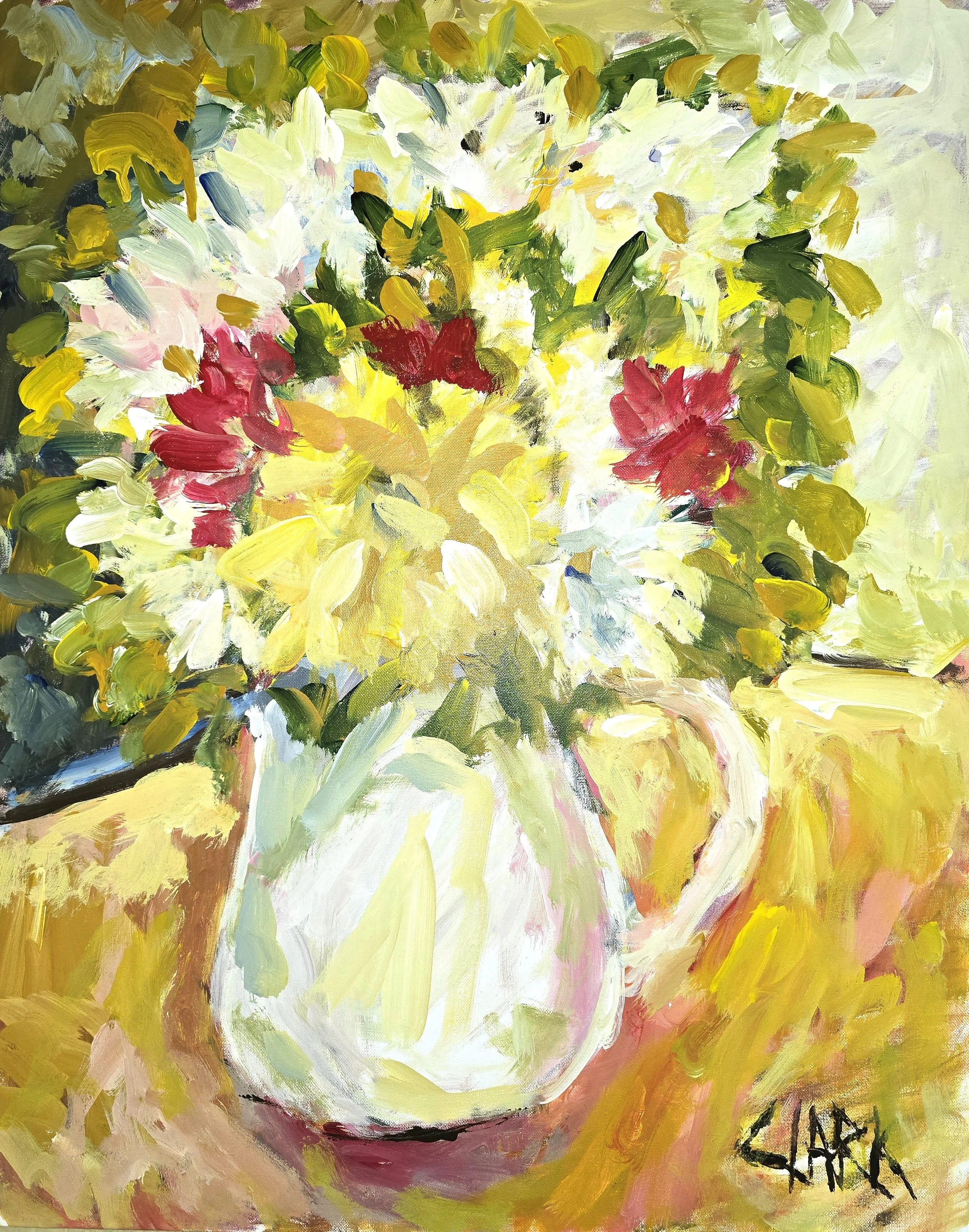 Petite Bouquet, 30 x 24, #1865.
This still life presents a small bouquet suggested through thick, layered strokes of bright color. Form is built through texture and surface rather than detailed botanical description.
