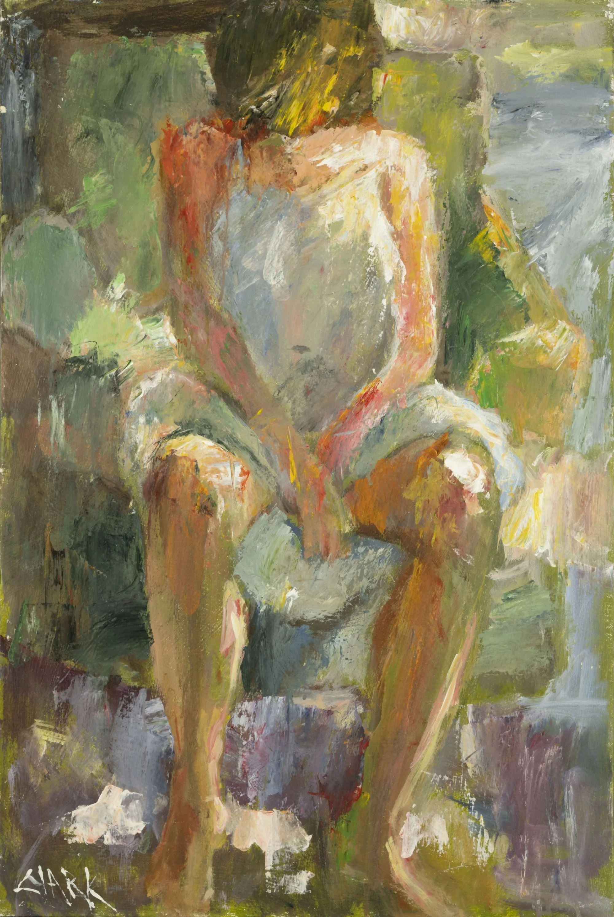 Morning Sun, 30 x 20, #1460.
A seated figure appears through gentle brushwork and soft tonal shifts. Placement and posture are defined through simplified form.
