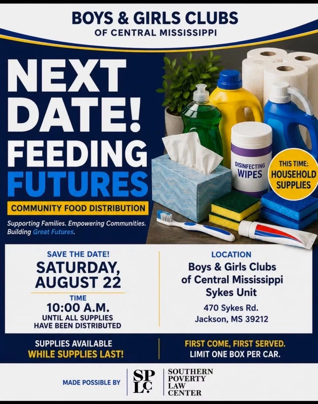 Boys and Girls Clubs of Central Mississippi Feeding Futures Community Distribution: Household Supplies