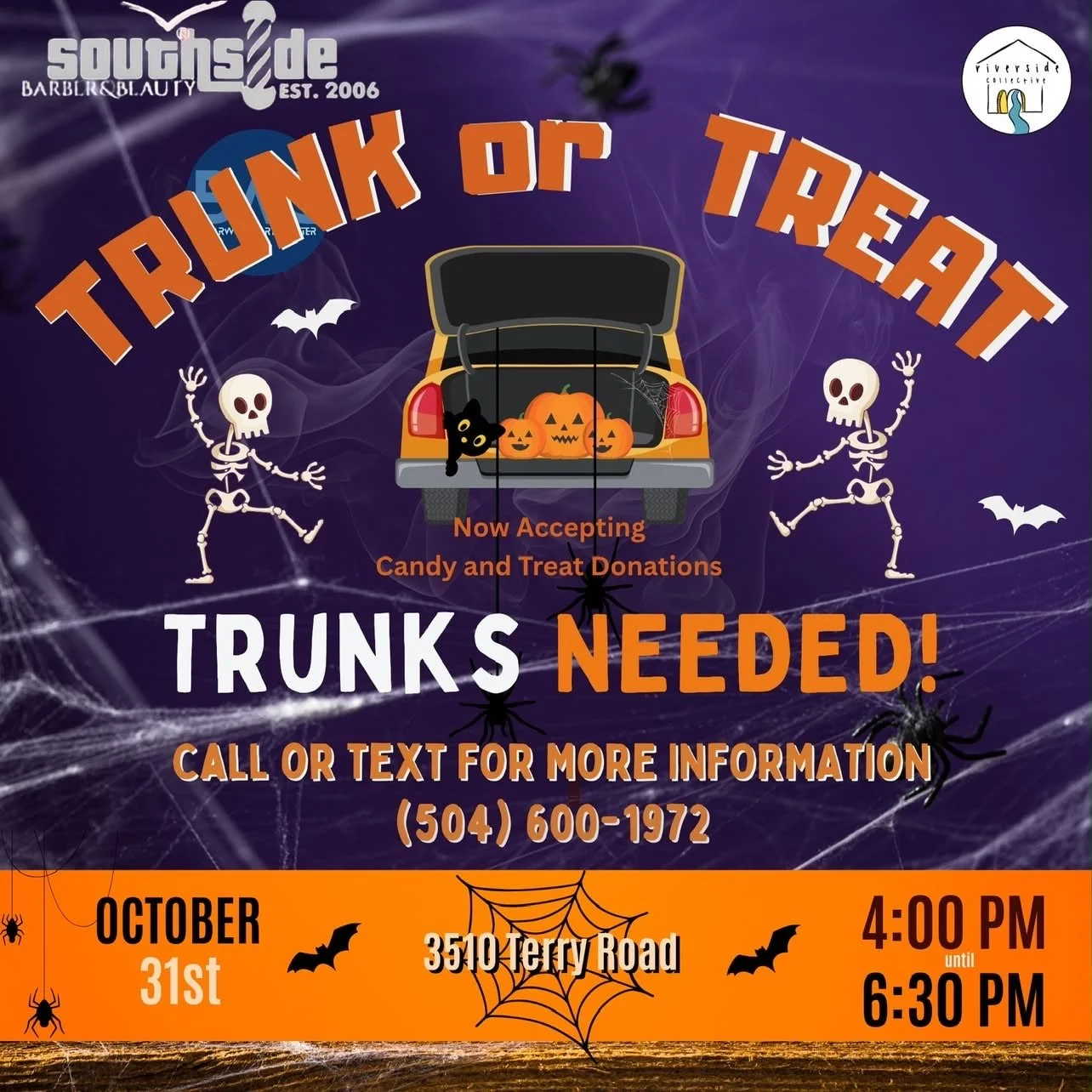 Southside Barber and Beauty and Riverside Collective Trunk or Treat
