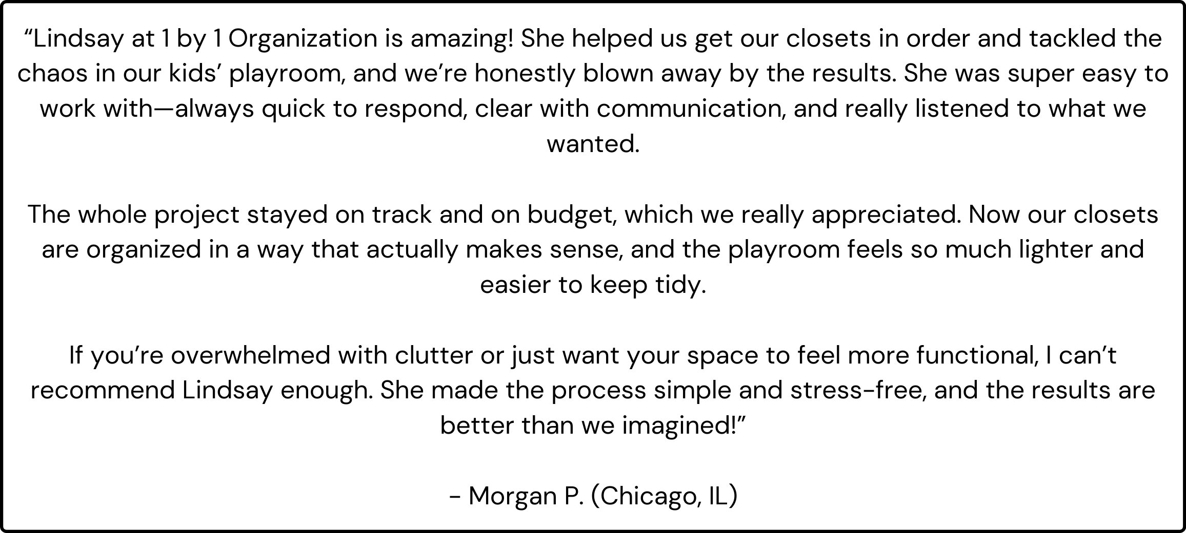 Google Review for Home Organization and Decluttering Service in Chicago