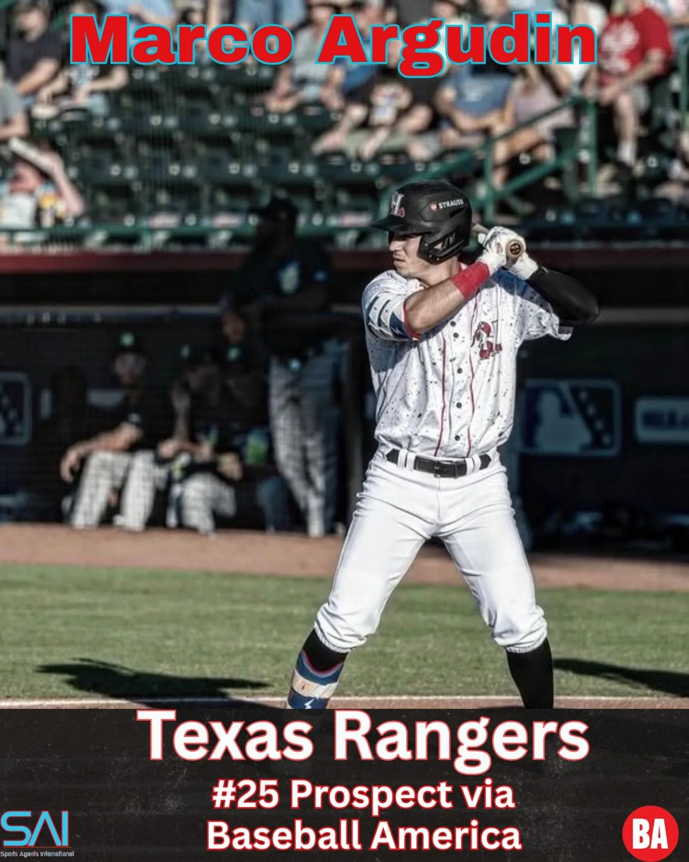 Congratulations to Marco Argudin on being named the Texas Rangers number 25 prospect according to Baseball America