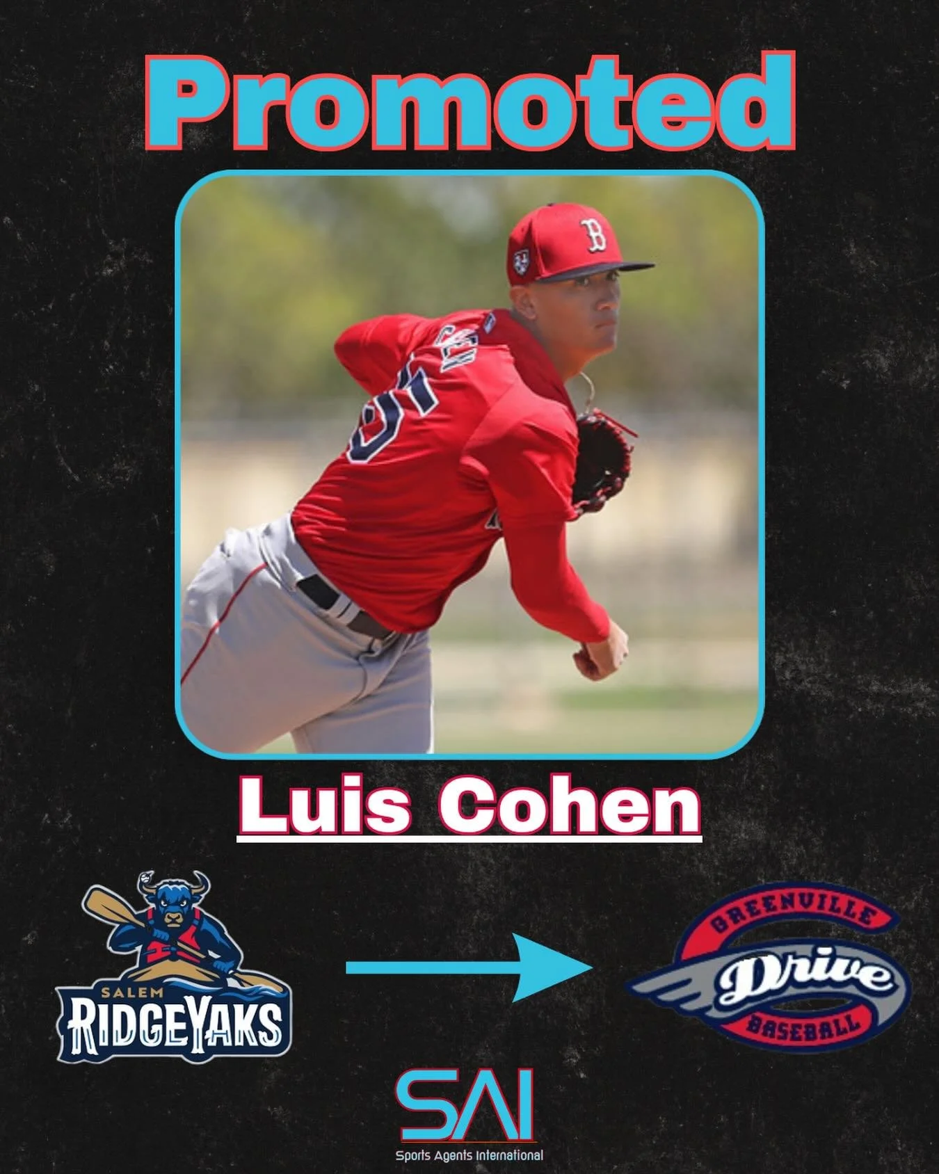 Congratulations to Luis Cohen on being promoted to High A Greenville