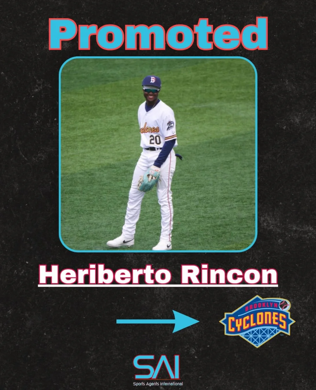 Congratulations to Heriberto Rincon on being promoted to High A Brooklyn Cyclones