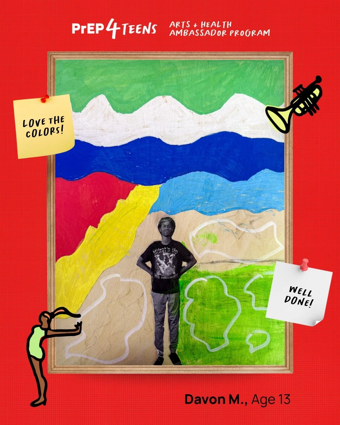 Each PrEP4Teens ambassador expressed their voice through art; here’s today’s feature from the showcase. Davon’s piece reflects his calm, happy spirit with bold pops of color – true freedom of expression. #PrEP4Teens #ChicagoAr