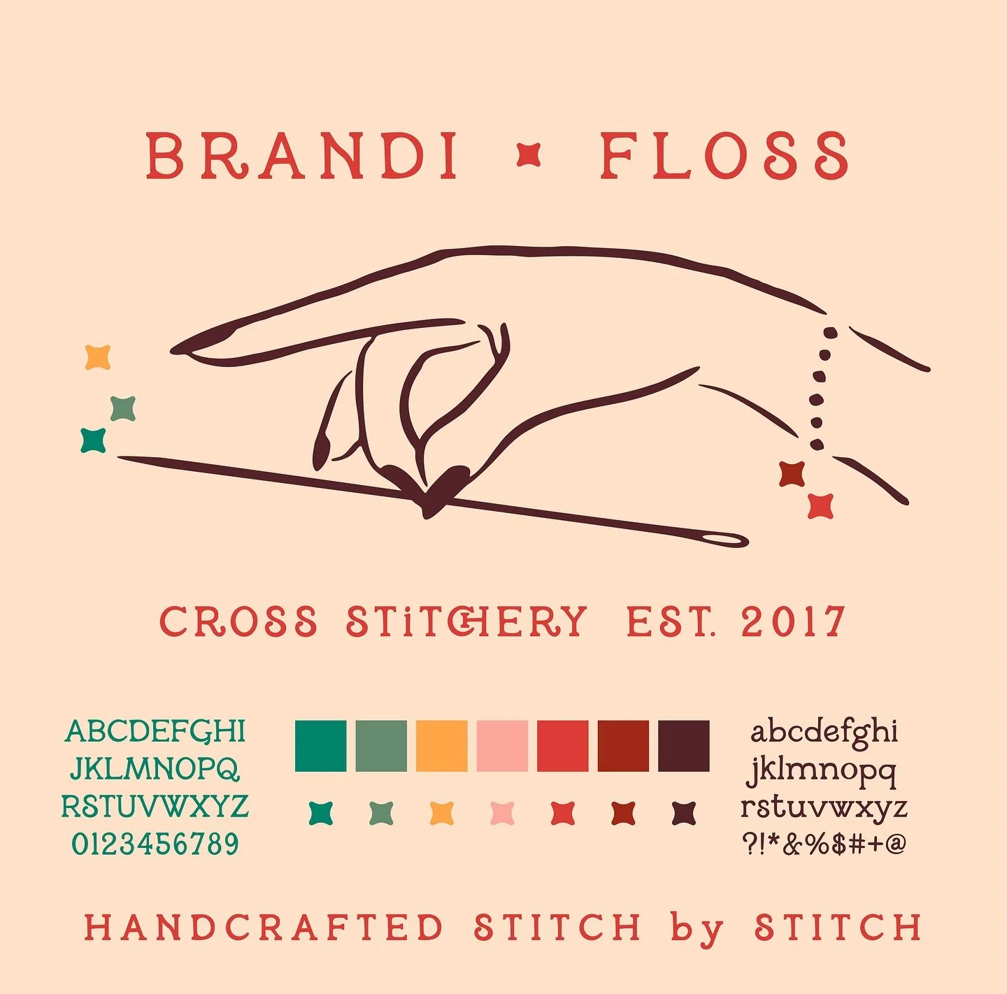 This is the toolkit so far for my new logo! I&rsquo;m loving this typeface I purchased called Millie June. The color palette was inspired by my mouse mat and cutting mat (sometimes you just need to look down). But my favorite details is the Xs - they