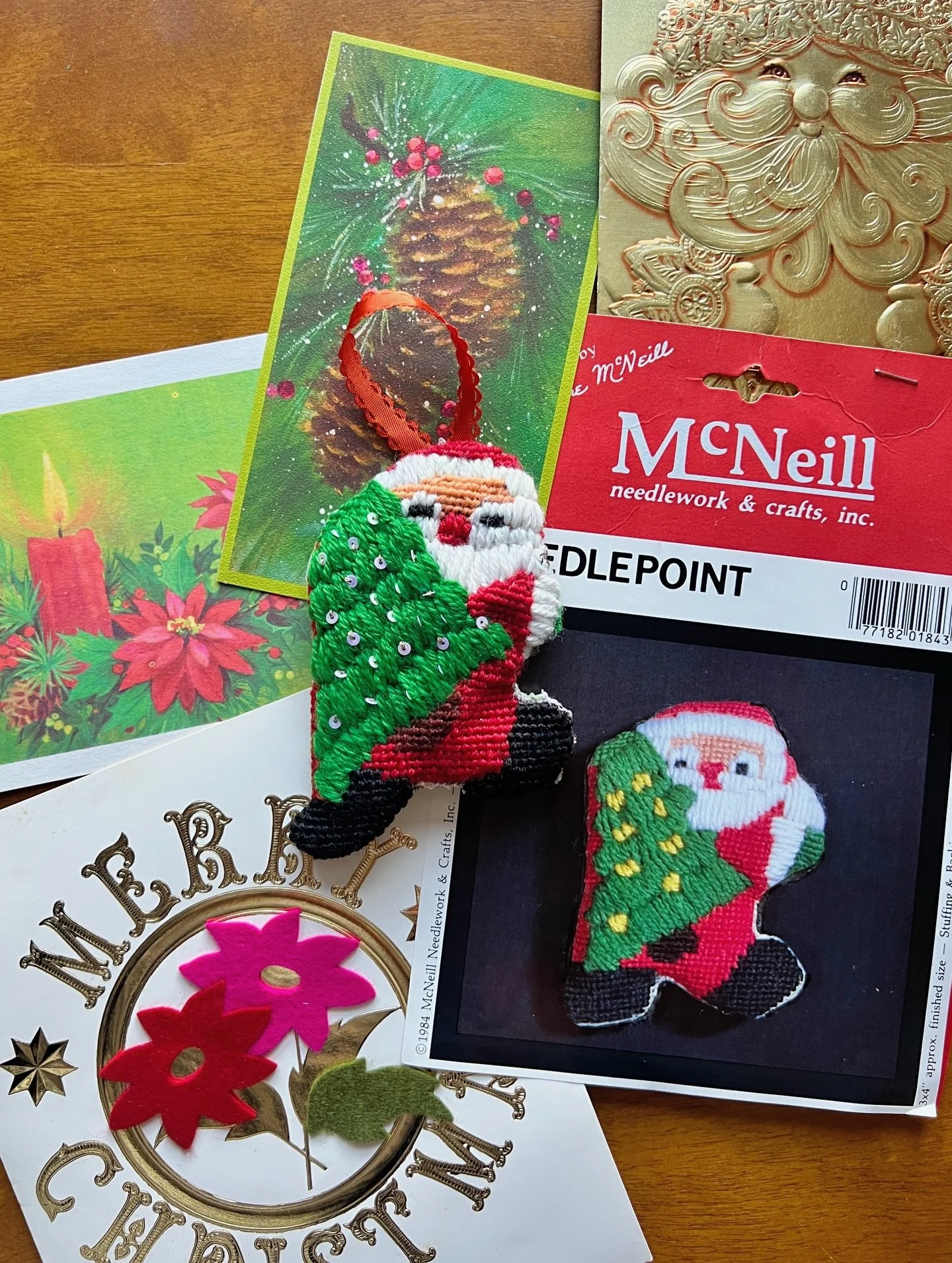 One of my crafting goals for 2026 is to actually DO some of the many vintage kits I&rsquo;ve collected through the years. I got a jump-start by making this goofy Santa for my work team&rsquo;s ornament exchange. Found this kit last year at @craftbits