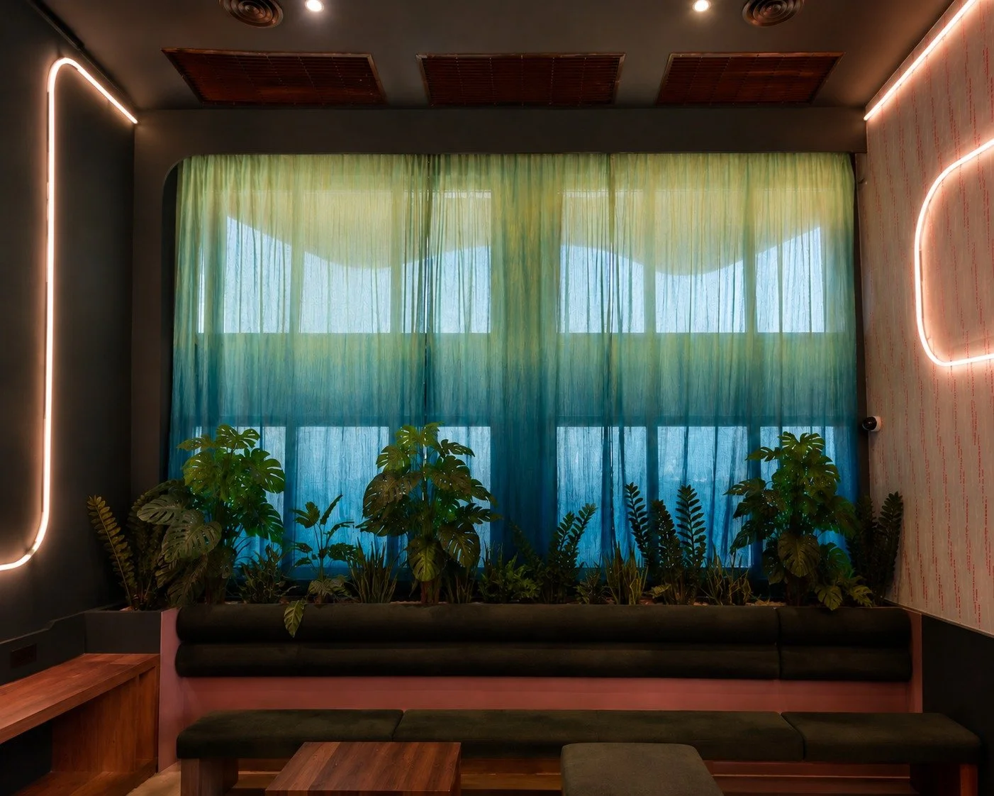 Ombré Cotton Gauge Curtains for New Habits, in collaboration with TETRA