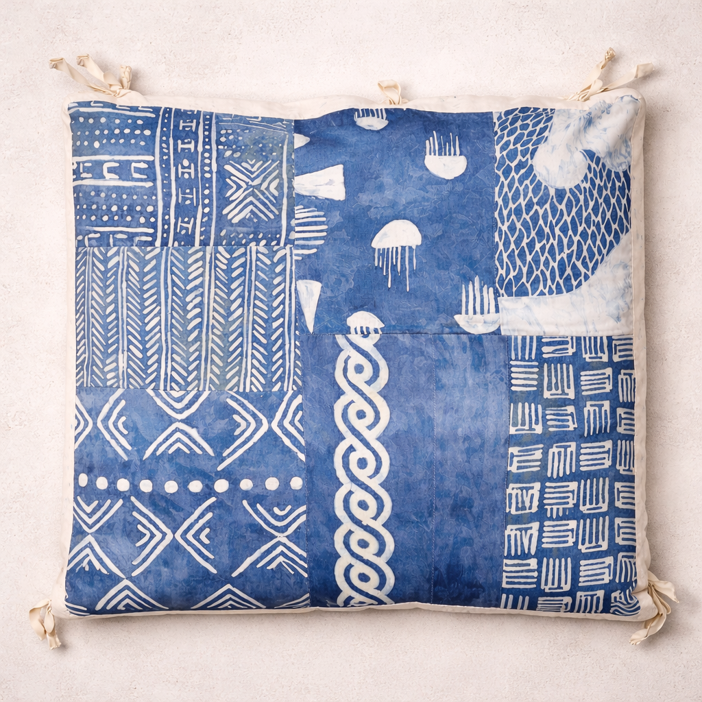 Indigo Batik Patchwork Floor Cushion – Silk & Linen