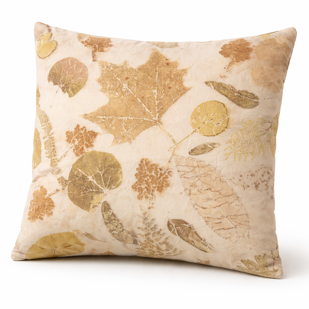 "Pelion" Eco-Printed Raw Silk Cushion Cover – Naturally Dyed
