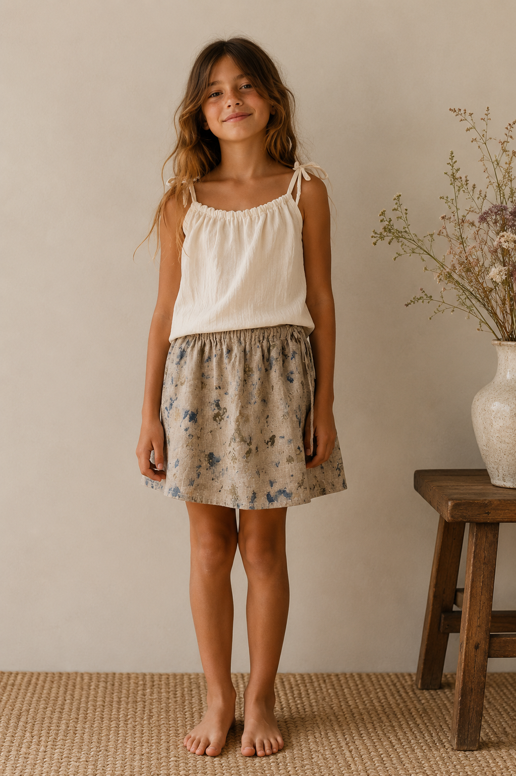 "Nature" Grey Bundle Cotton Gauge Skirt  (9-10years old)