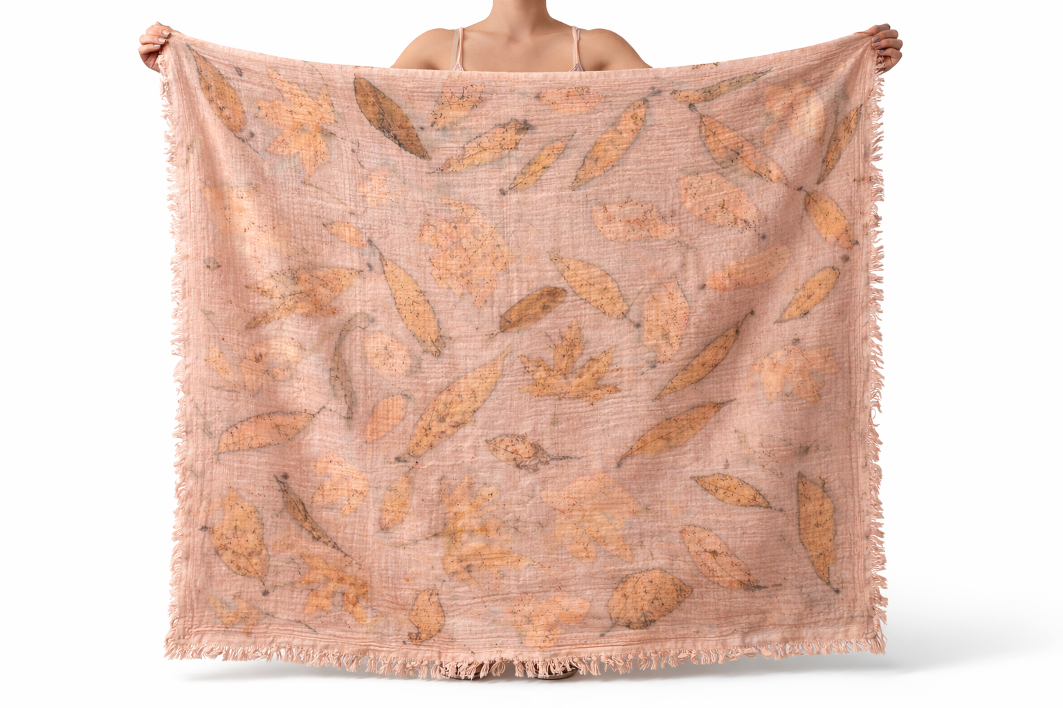 "Sarah" Eco-Printed Organic Cotton Blanket – Madder & Pelion Leaves