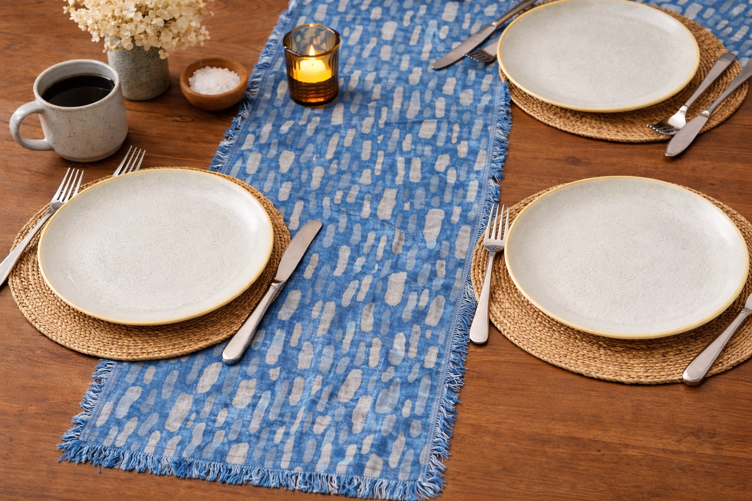 "Roi" Naturally Dyed Indigo Batik Table Runner