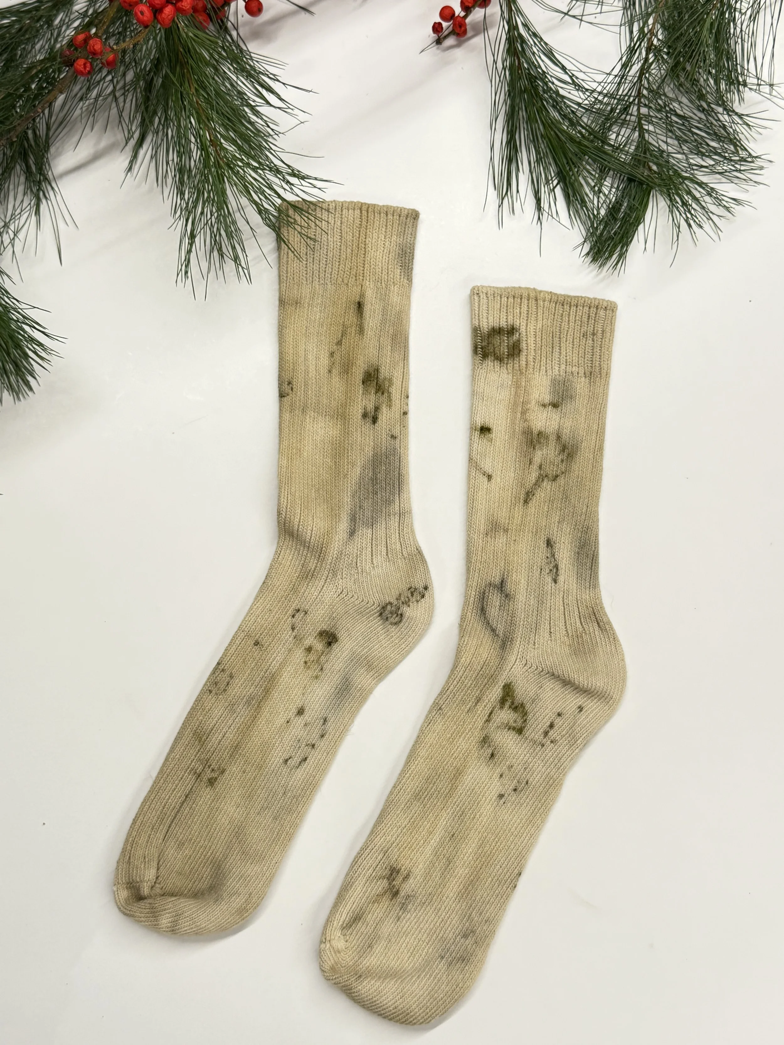 Ecoprintedcotton socks one of a kind.JPG