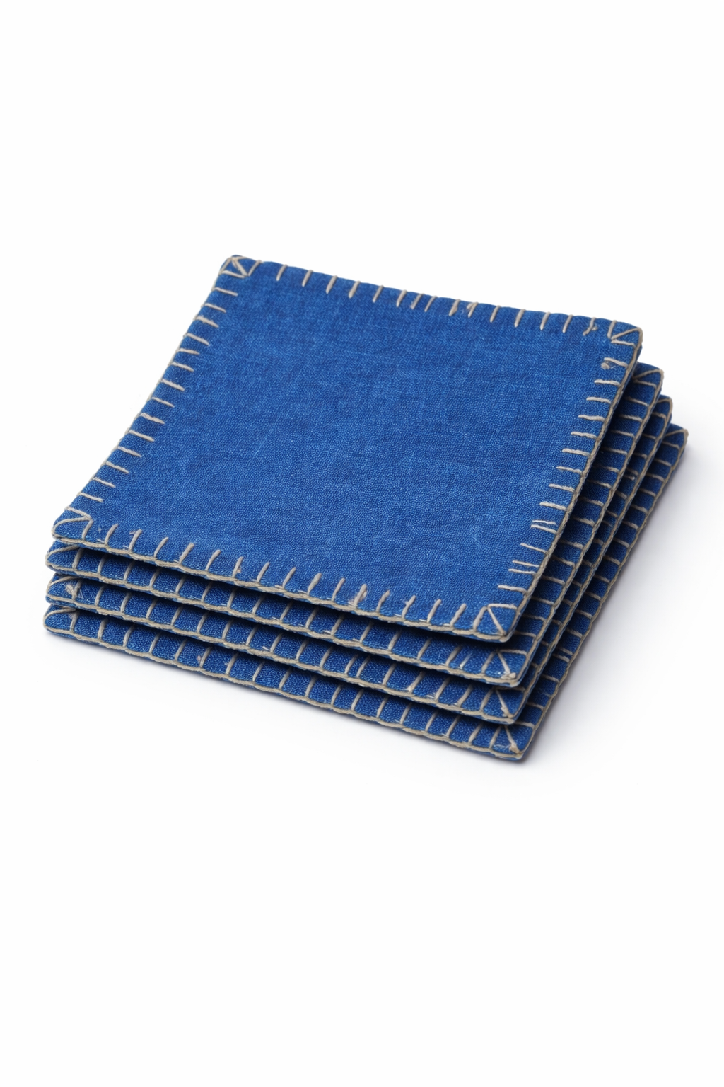 "Atlas" Indigo Dyed &  Hand-Embroidered Linen Coasters  (Set of 6)