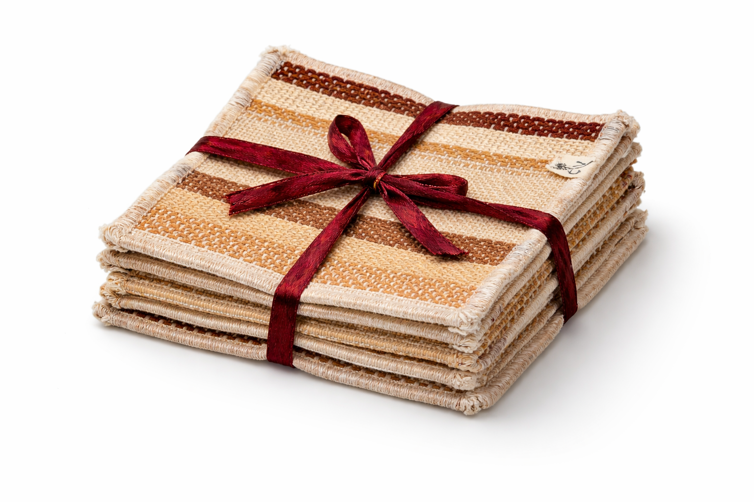 "Brown & Orange" Naturally Dyed Hand-Woven Coasters (Set of 8)