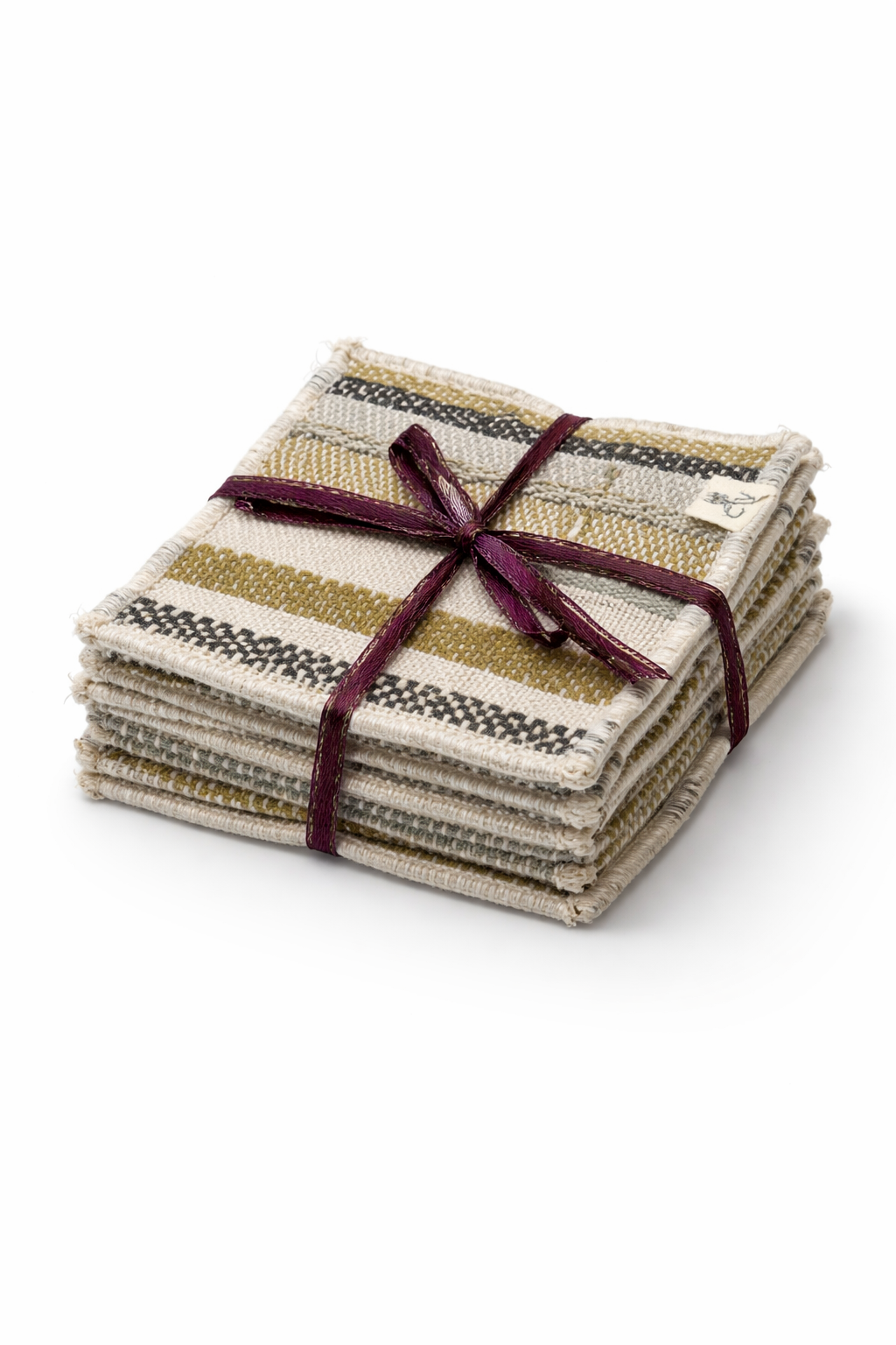 "Grey & Green" Naturally Dyed Hand-Woven Coasters (Set of 8)