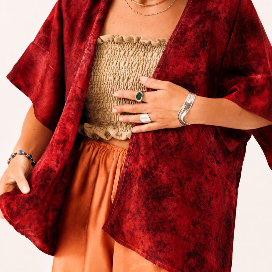 Hoi An Red Naturally Dyed Silk Short Kimono