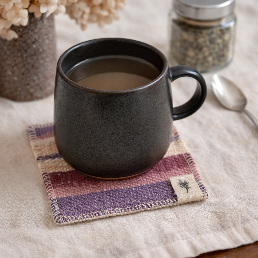 HandwovenCoasterWithTea.PNG