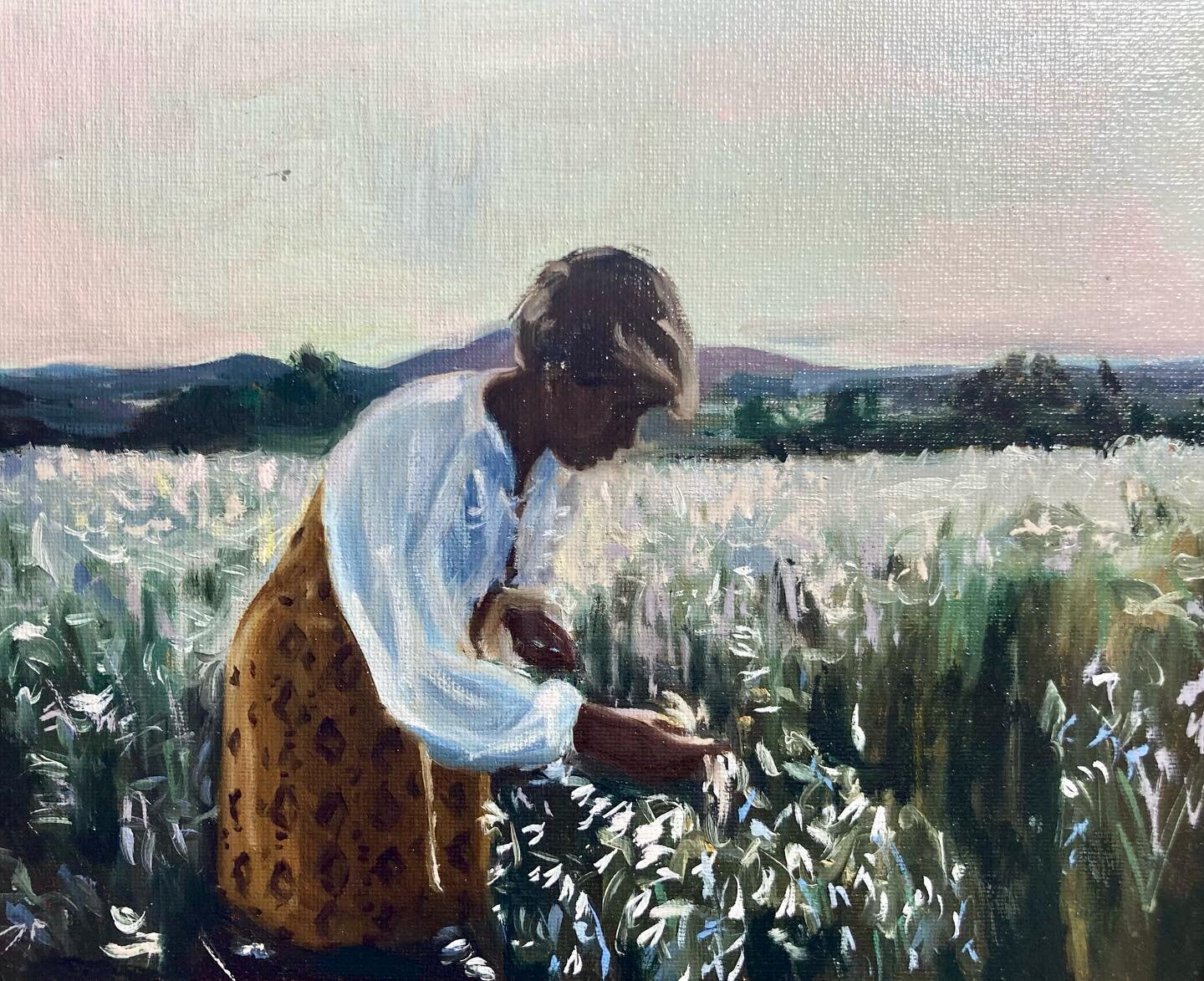 How could we not end up playing in these fields? 🪶
.
.
.
@ingrid24f thank you for the amazing photoshoot 🌺🥰
#oilpainting #photography #landscape #figurativeart #artoftheday