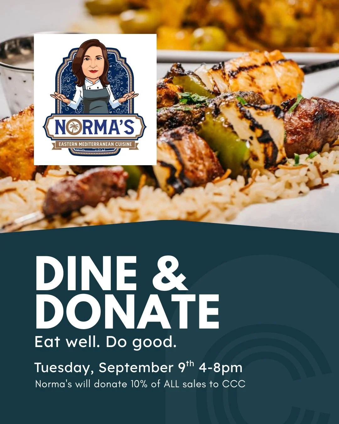 Eat well and do good! Bring your family and friends and join the Collingswood Civic Collective for a Dine &amp; Donate event at Norma's Eastern Mediterranean Cuisine in Cherry Hill on Tuesday, September 9th from 4-8 PM.
Norma's will donate 10% of ALL