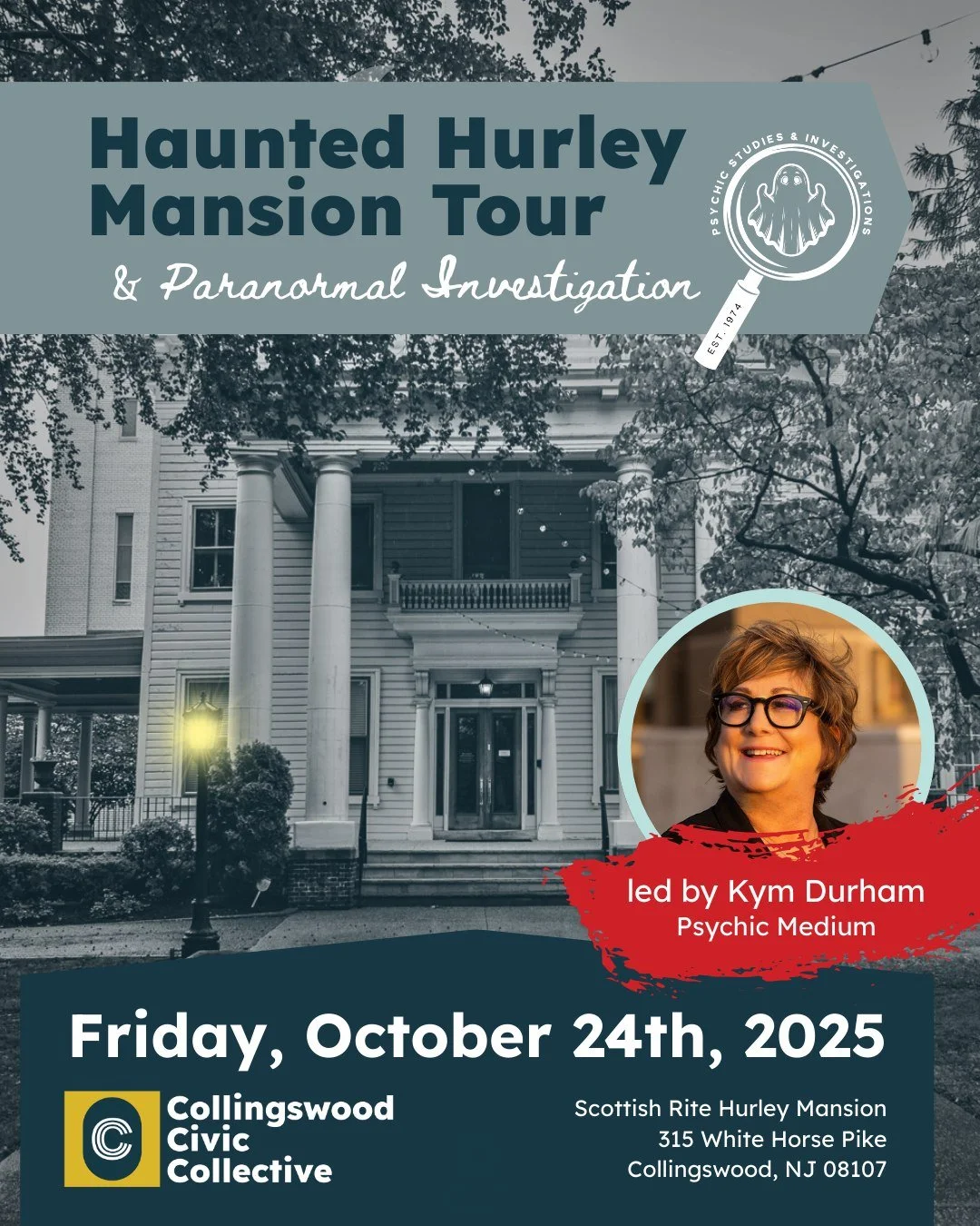 You asked for a truly haunted Halloween, and we're delivering! 

Join the Collingswood Civic Collective for our first-ever Haunted Tour &amp; Paranormal Investigation at the mysterious and historic Hurley Mansion, led by Collingswood's own psychic me