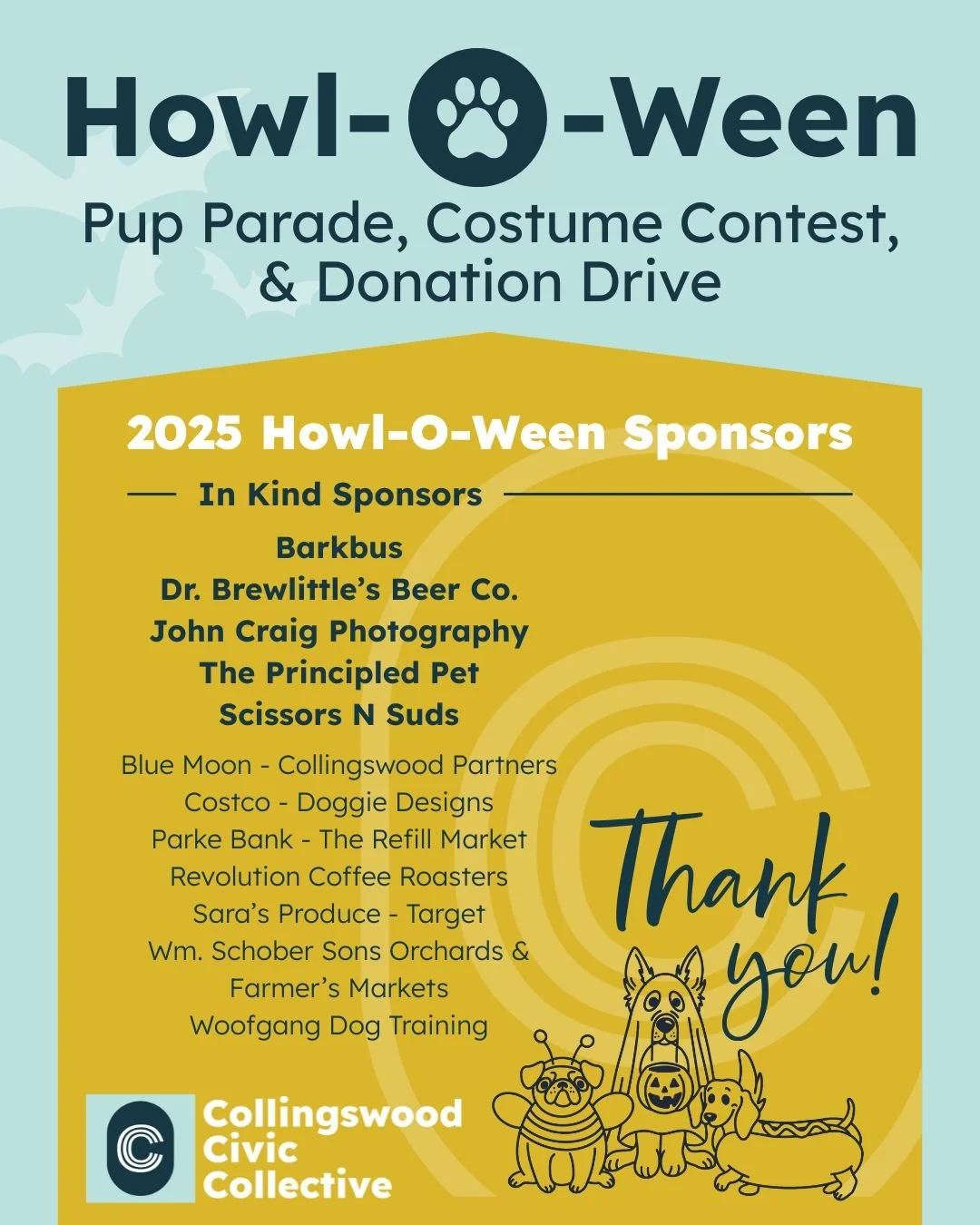 Sending appreciation to our In Kind Sponsors for our Pup Parade, Costume Contest, and Donation Drive, happening this Saturday in Collingswood! Our sponsors are the best -- thank you!

#dogsofcollingswood #pupparade #collingswoodnj
