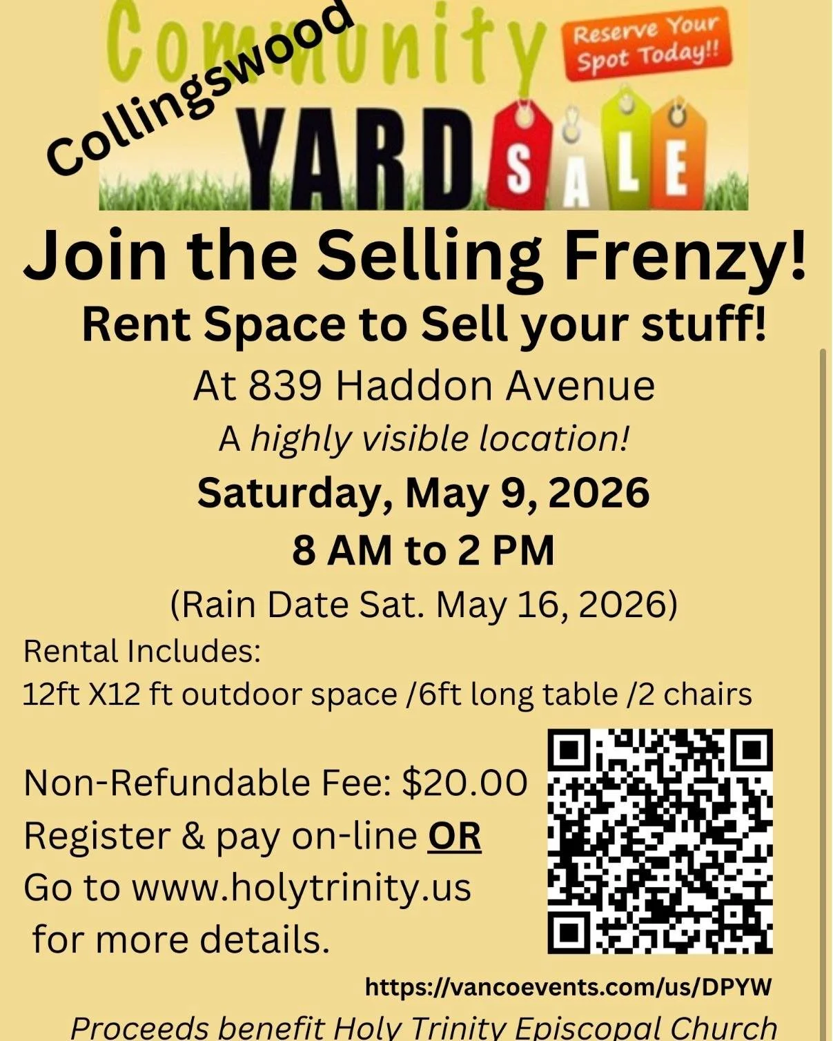 Looking for a space to hold your yard sale? Holy Trinity has space available!