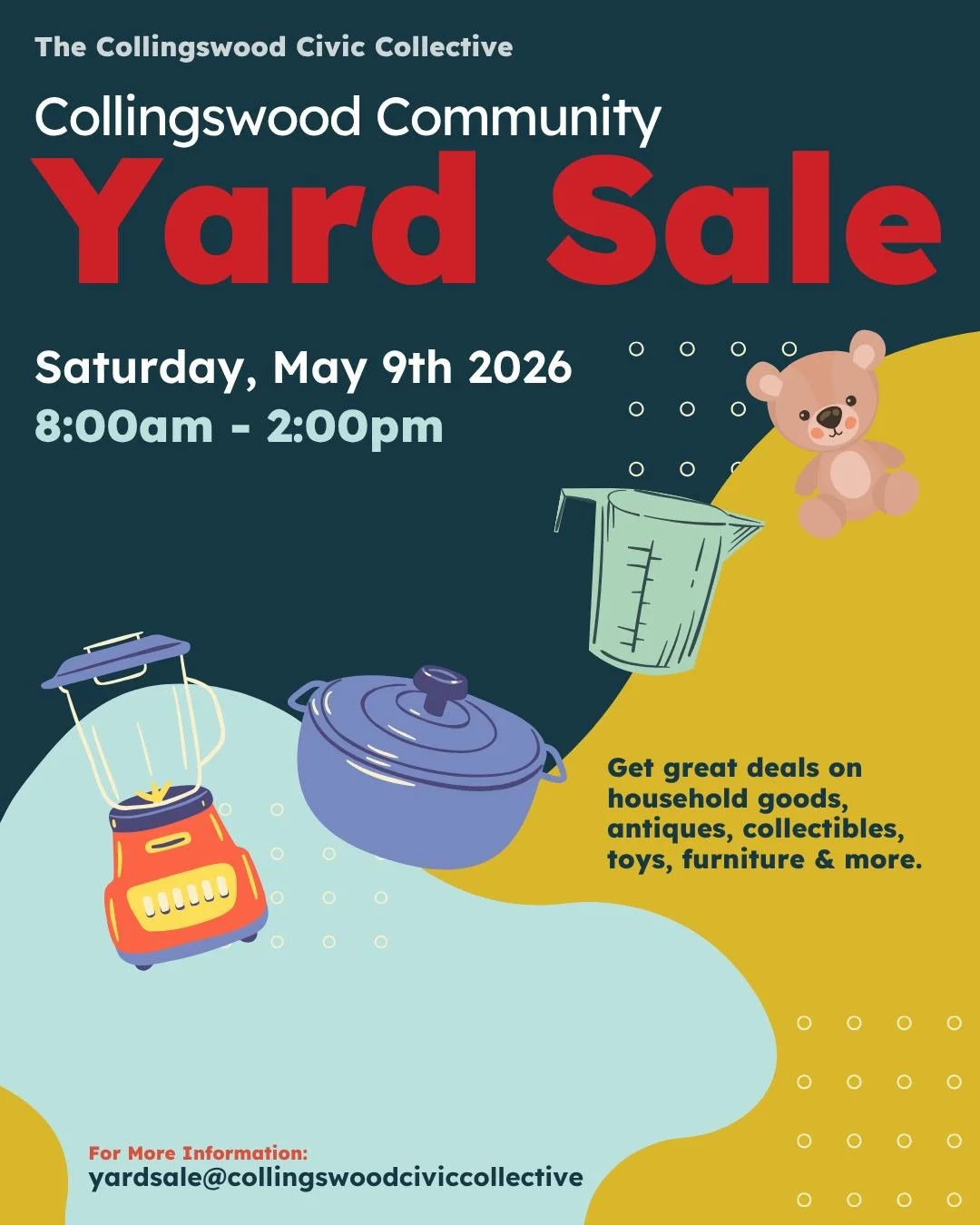 The Collingswood Community Yard Sale is only FIVE weeks away! Have you registered? 

https://www.collingswoodciviccollective.com/events/yardsale2026

Reminder that we'll have a yard sale map available when we get closer so you can plan your route. It