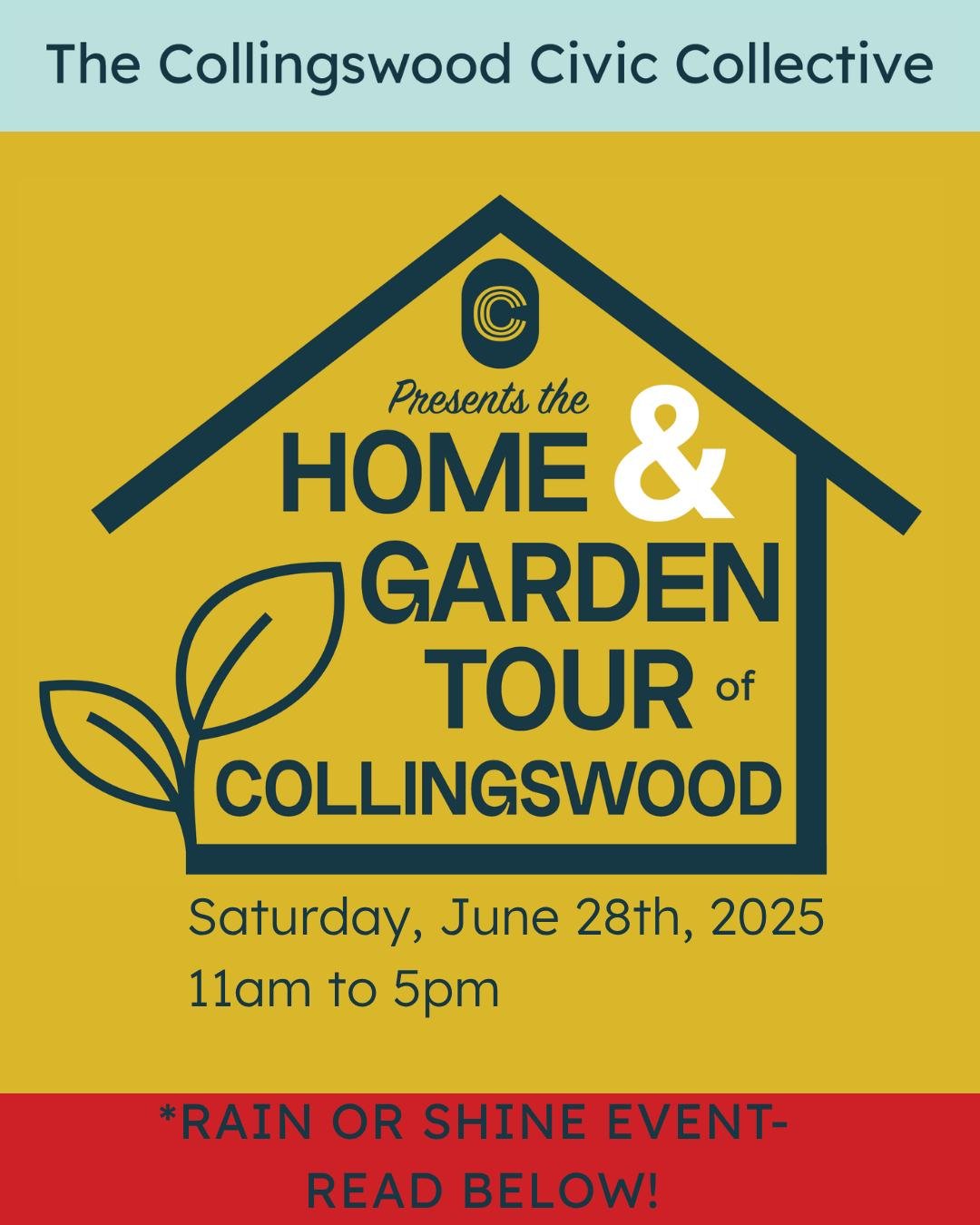 We're so excited to see you at the Home &amp; Garden Tour TOMORROW! Just a quick note that this is a rain or shine event. Please come prepared for weather conditions as no refunds or rescheduling will be offered due to inclement weather. 
It's not to
