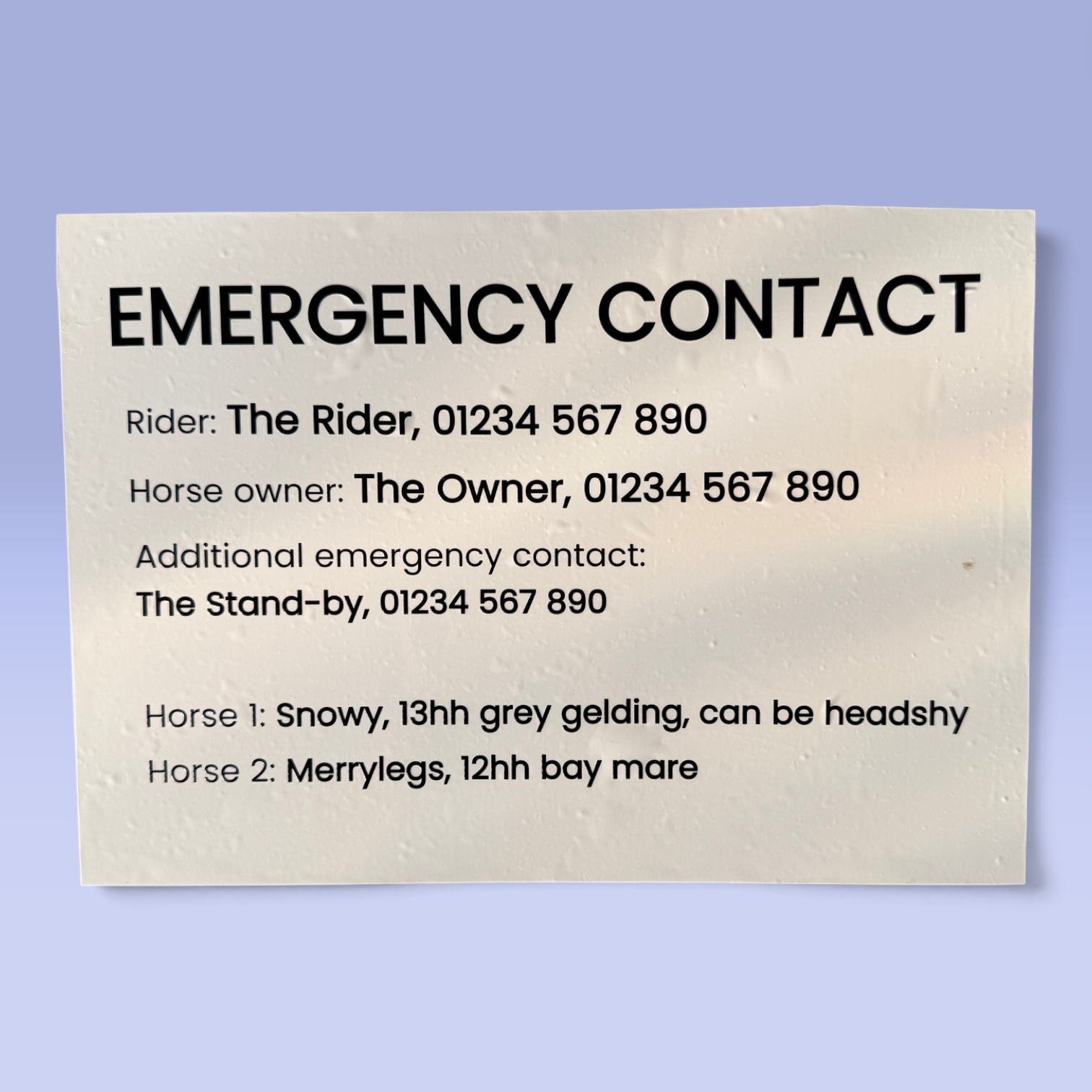 Emergency Contact Lorry Label