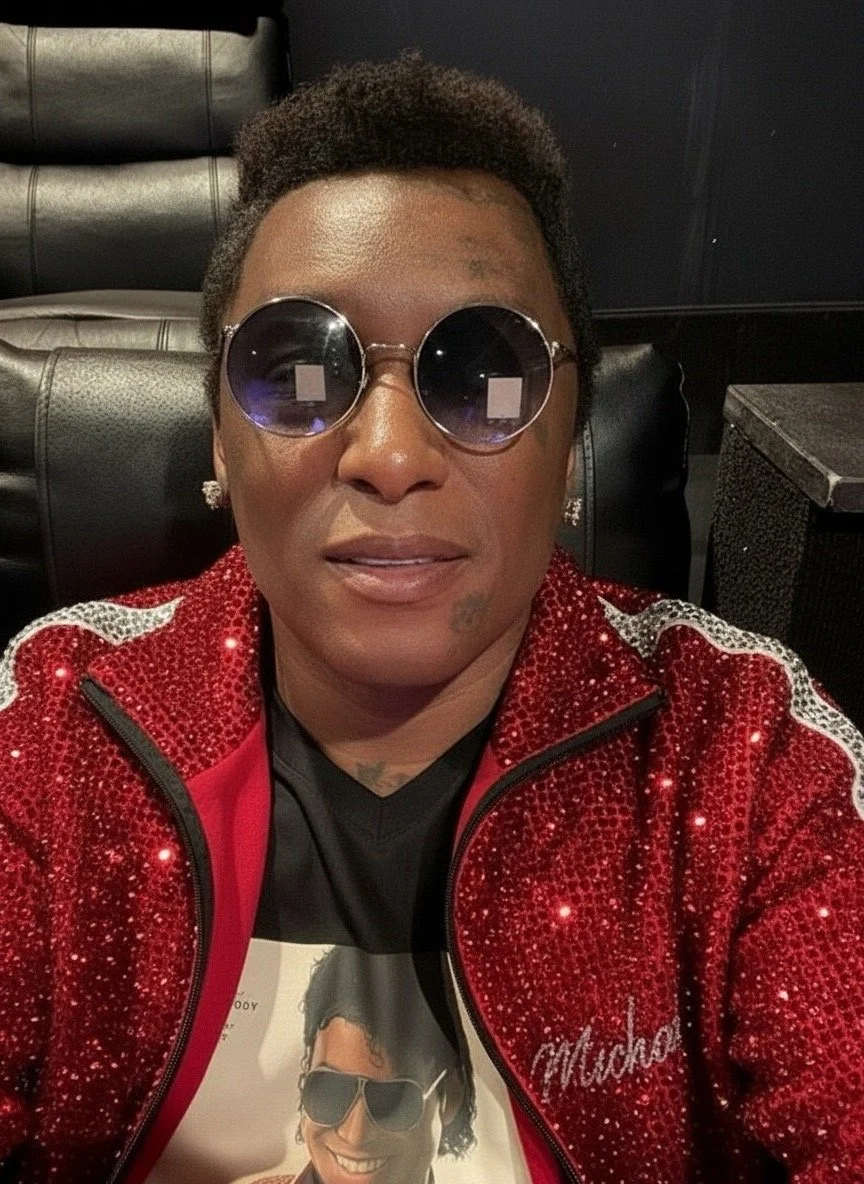 Jermaine Jackson lookalike performing in classic Jackson-style attire at a live entertainment event.