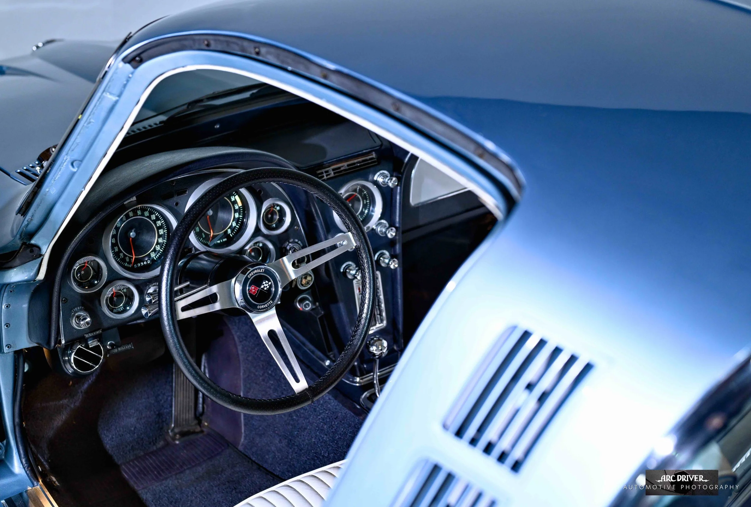 1964 Blue C2 Corvette in studio By Arc Driver Photography interior.jpg