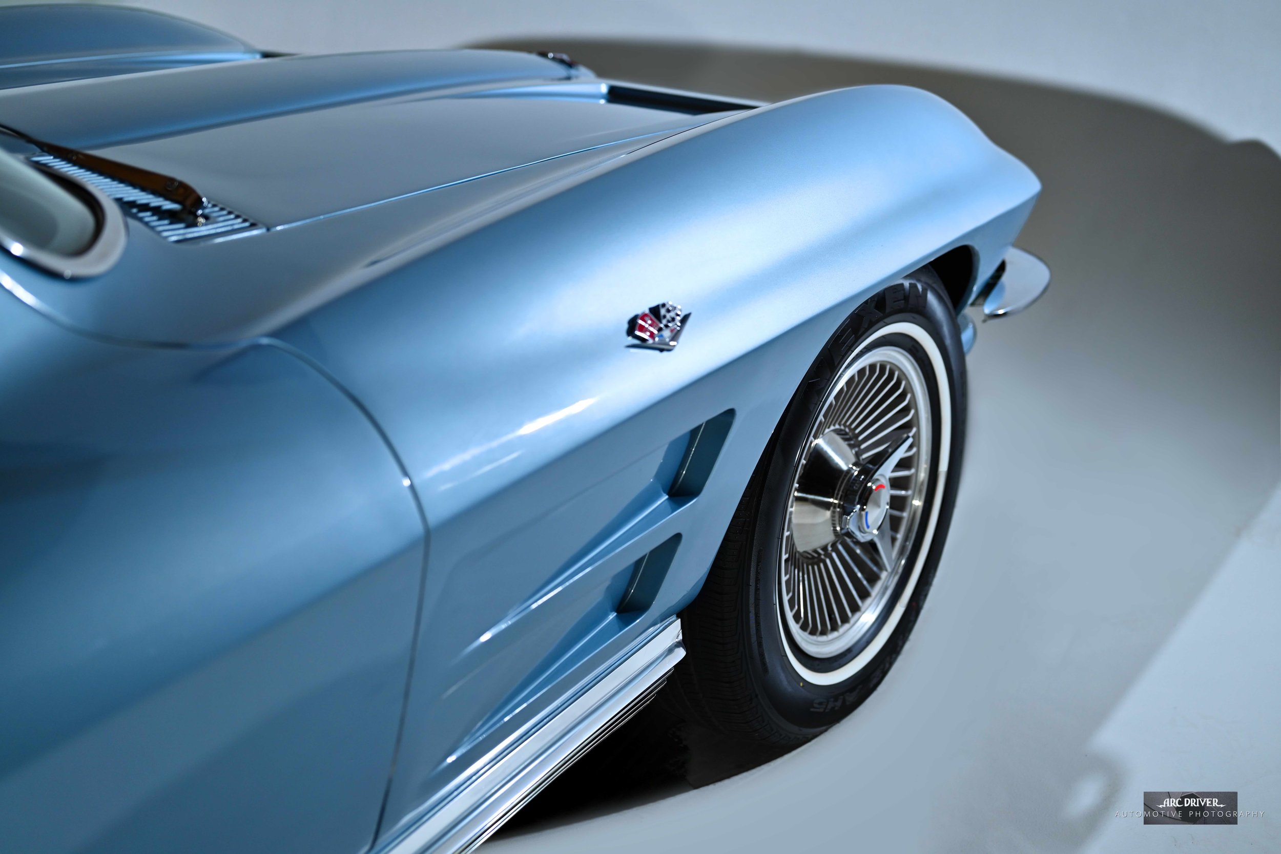 1964 Blue C2 Corvette in studio By Arc Driver Photography overhead front wheel.jpg