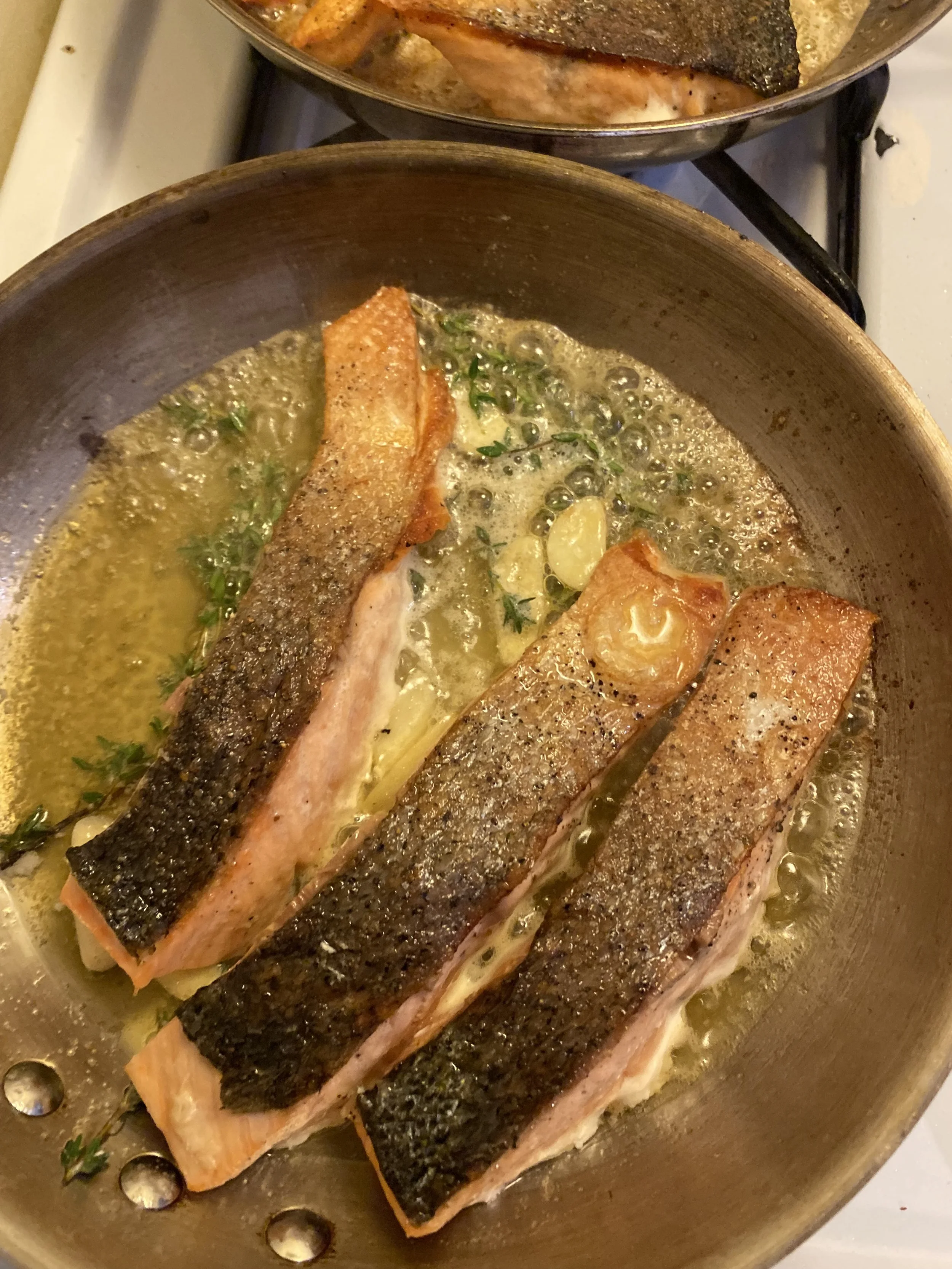 Crispy Skin Salmon w/Garlic Thyme Butter