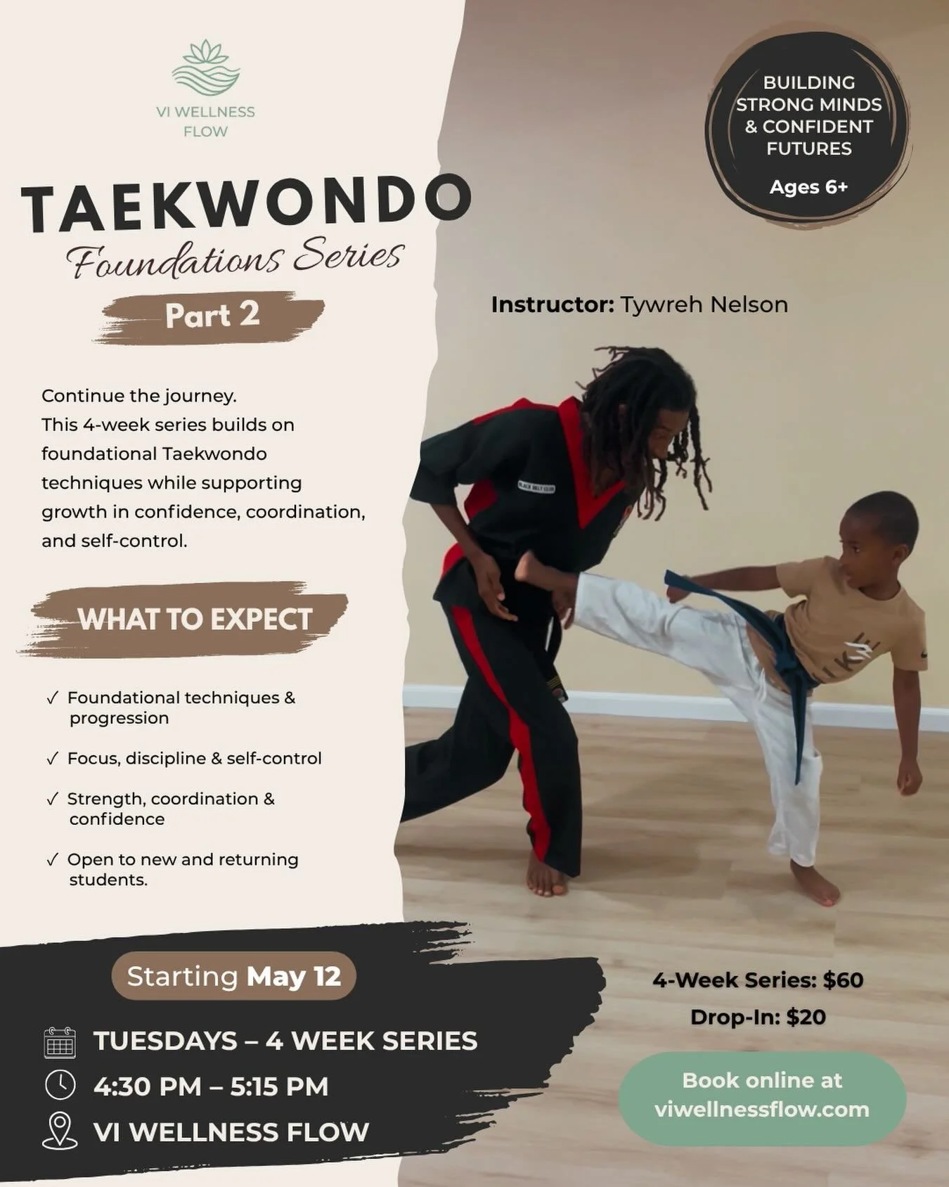 Our Taekwondo Series is back!👊🏽

A continuation of building confidence, discipline, and focus each week.

Our first group truly enjoyed the experience, and we&rsquo;re so excited to welcome back returning students and new ones.

Starting May 12
Tue