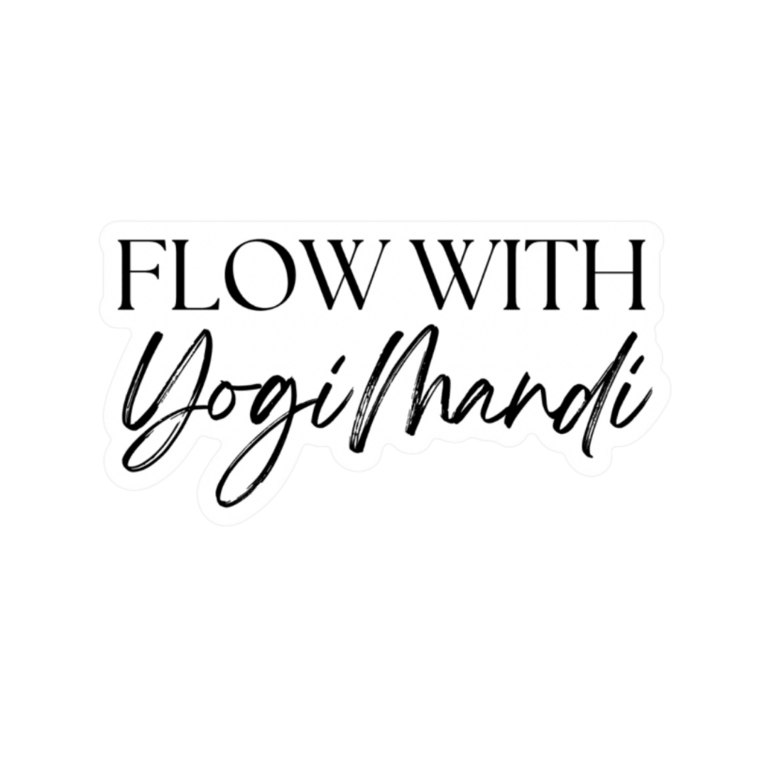 Sticker with the text 'Flow with Yogi Marci' on a green background.