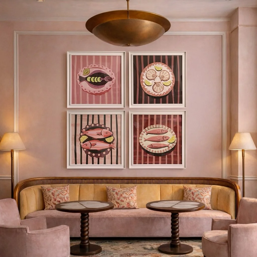 Introducing &lsquo;PLATED&rsquo; 🐟 🐟🐟
Our new collection of collaged artworks made by Fi Brown in her Essex studio. This collection was inspired by her time spend on the south coast of Cornwall, going deep sea fishing with her dad, catching a huge