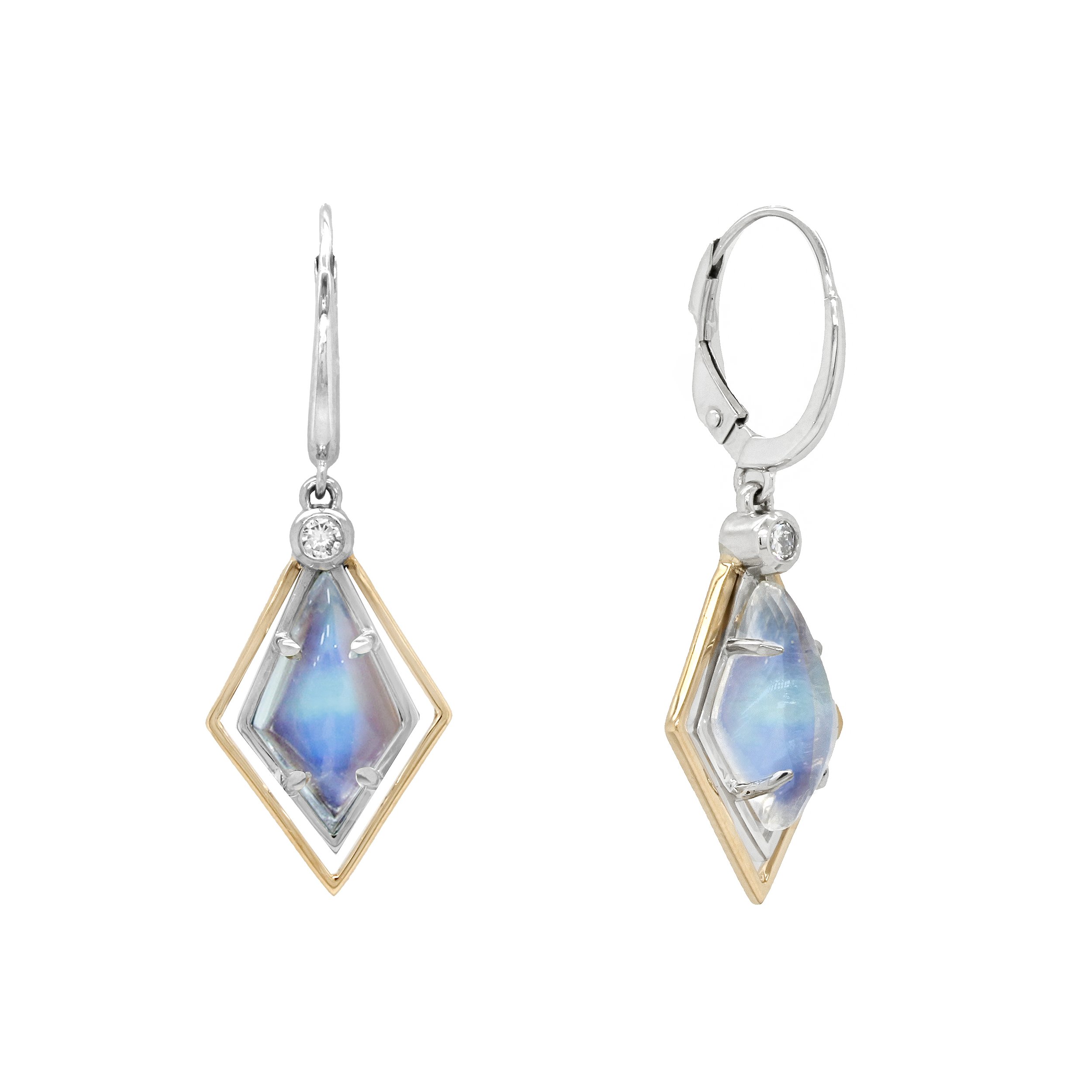 White Gold Moonstone and Diamond Earrings