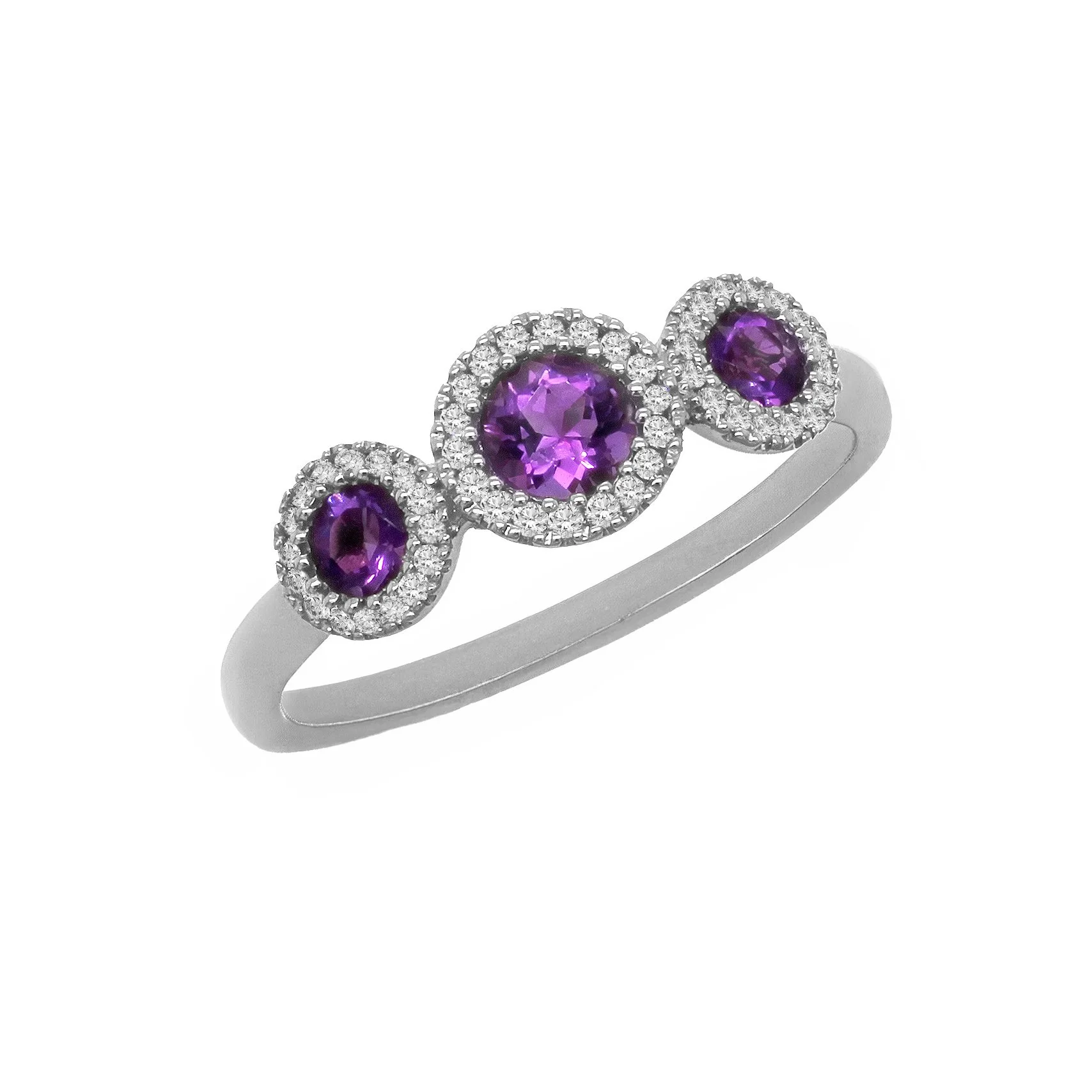 White Gold Amethyst 3 Stone Ring