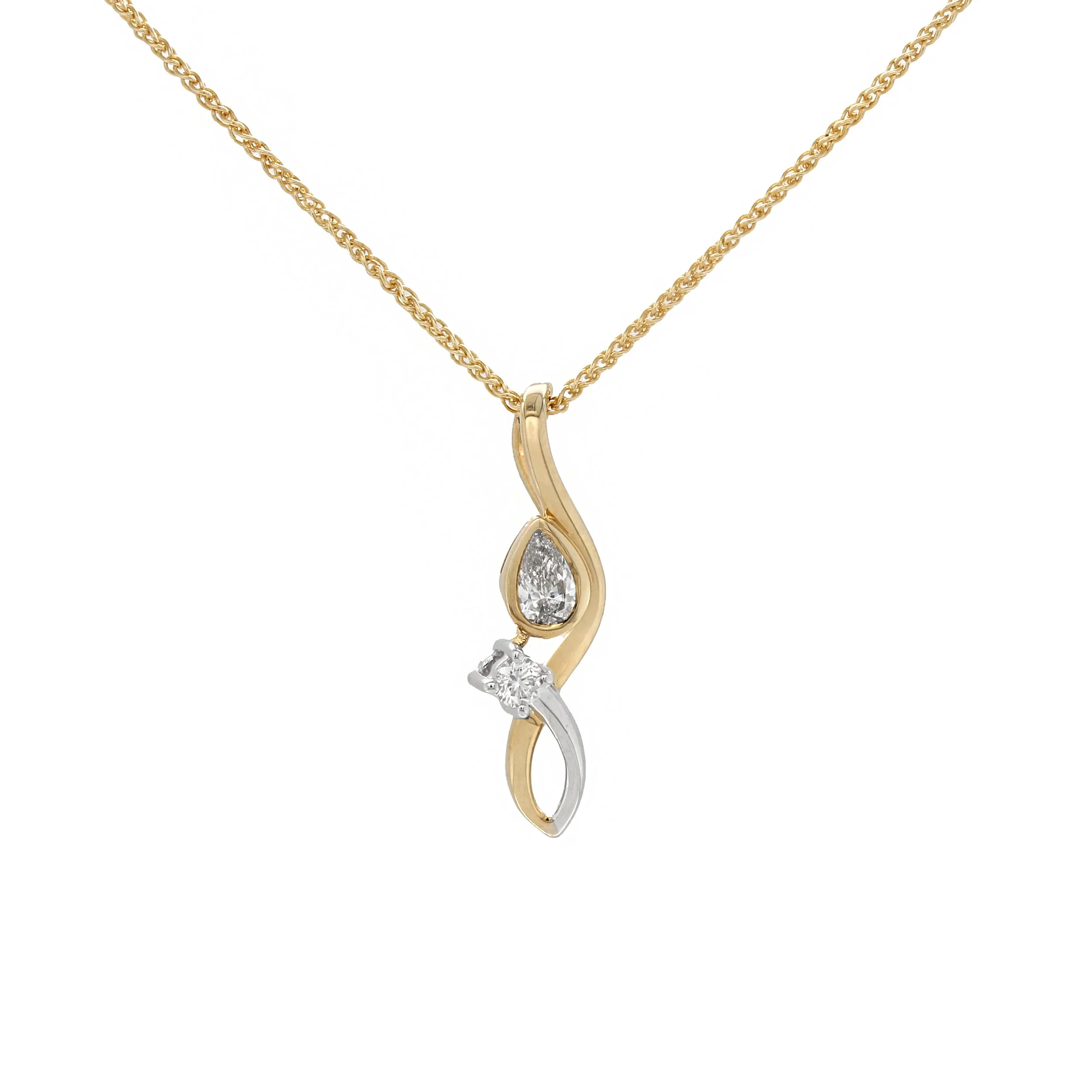 14K Yellow Gold Pear and Round Diamond Bypass Pendant