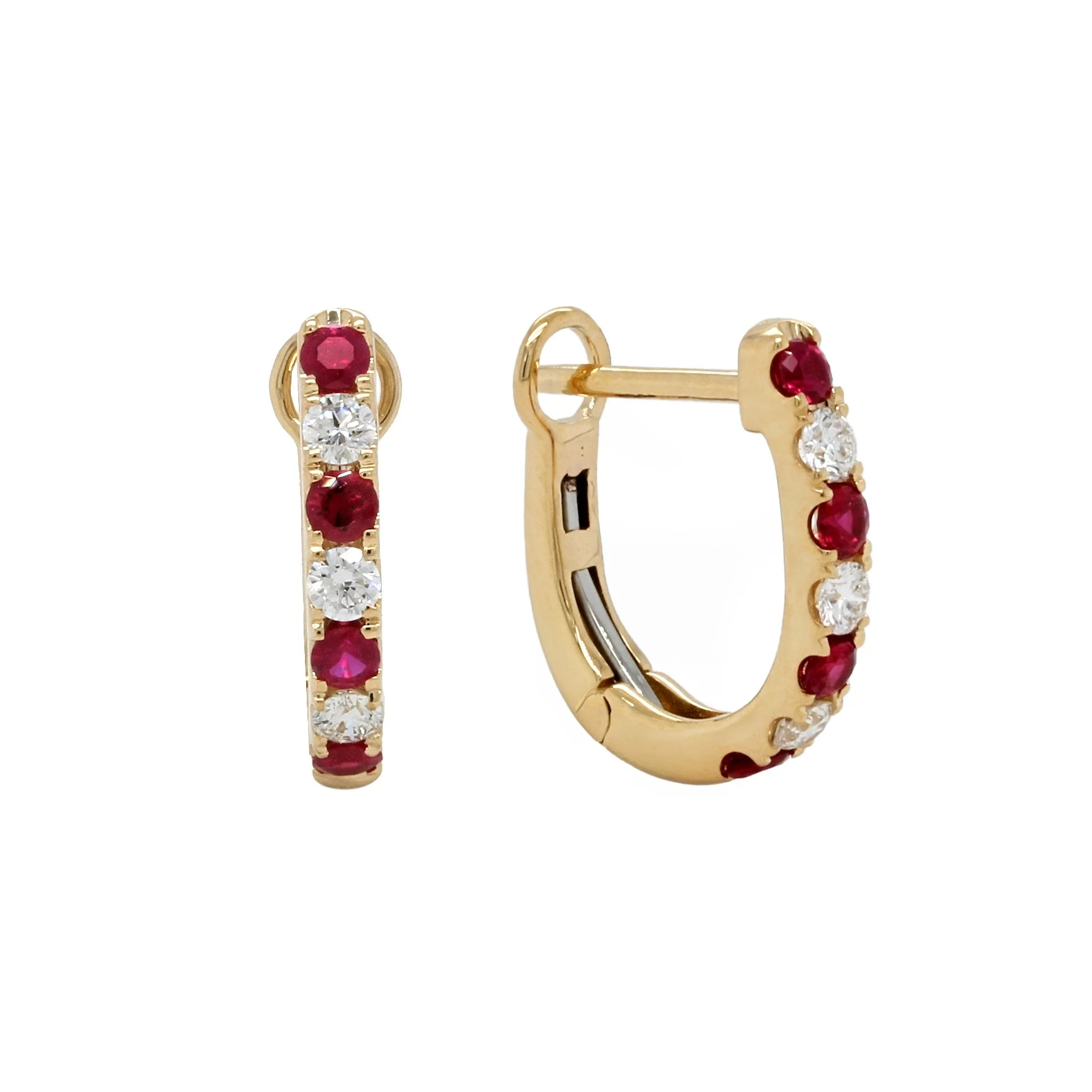 Ruby and Diamond Huggie Earrings