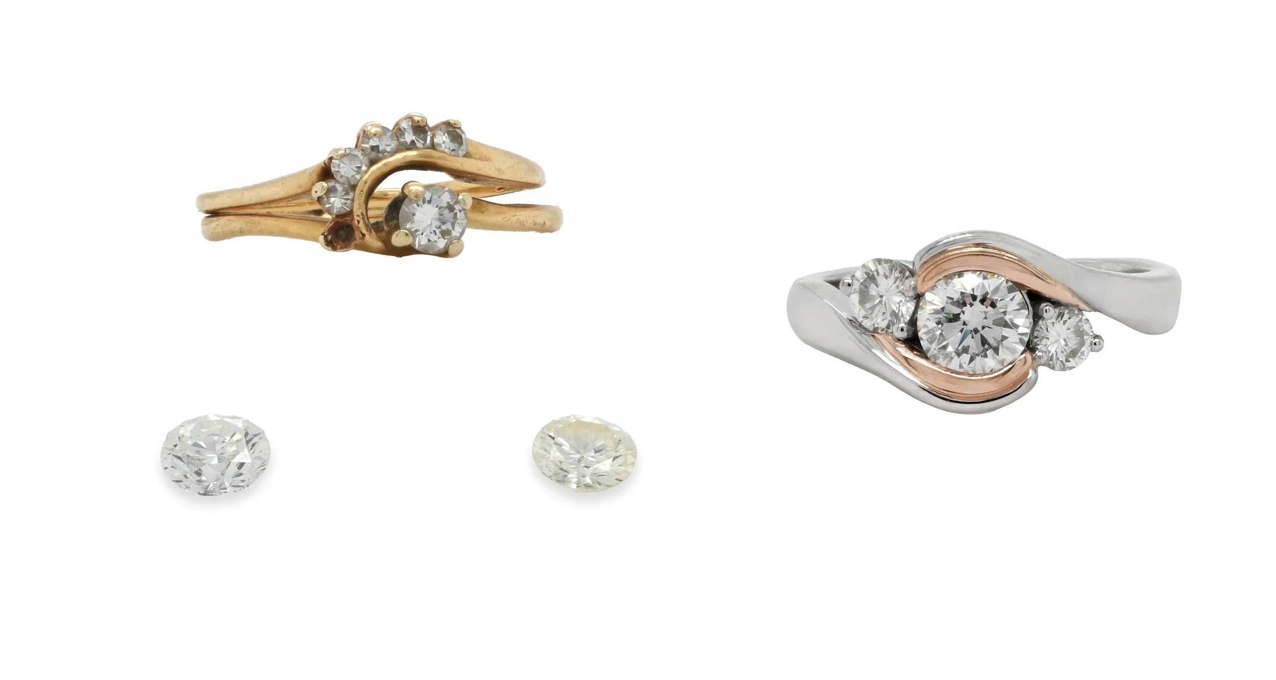 We transformed our client's original ring into this stunning three stone ring with her wedding diamond, and diamonds from her mother and grandmother. What was once a single piece is now a layered story, bringing generations together into one ring she