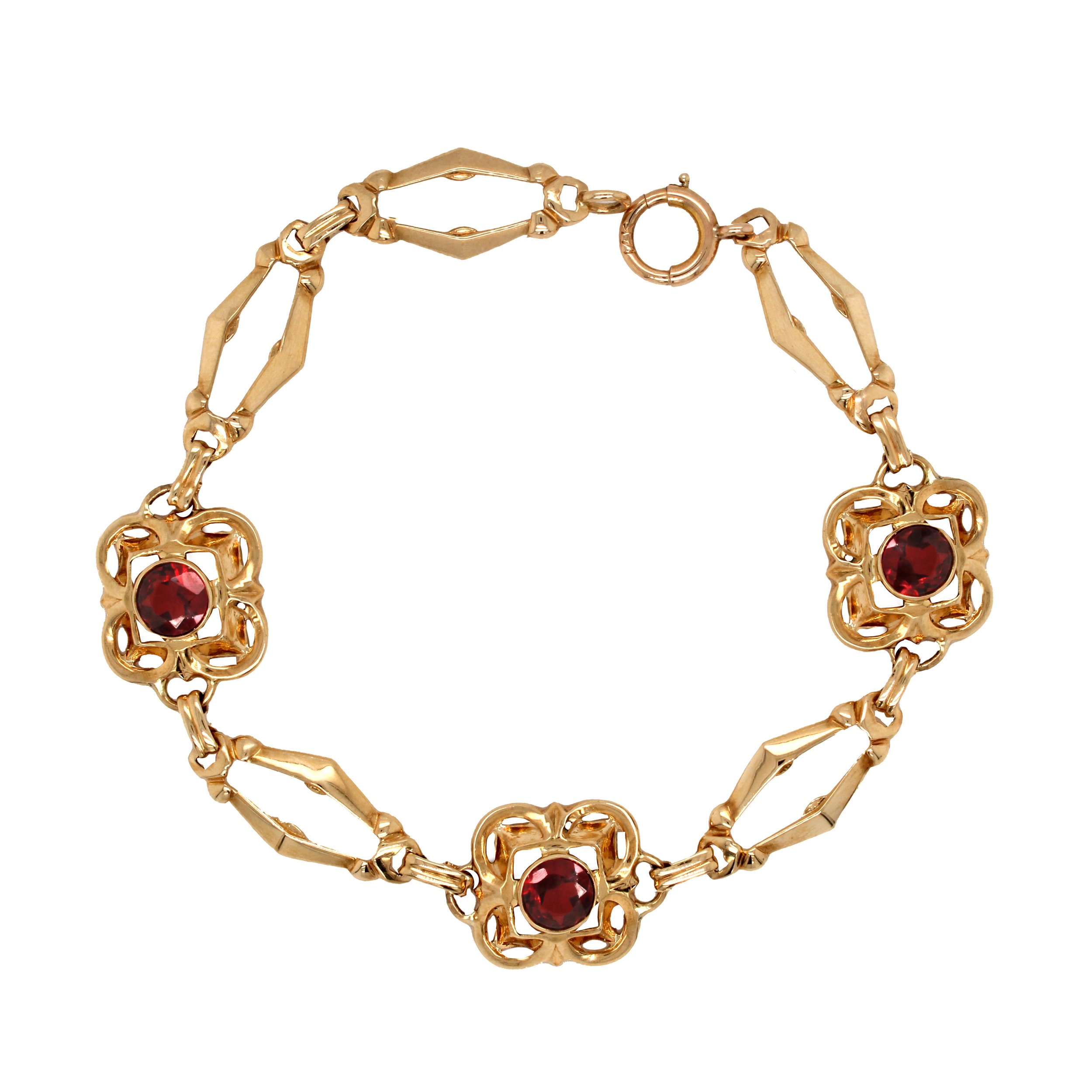 Vintage Garnet Bracelet – 14K Yellow Gold