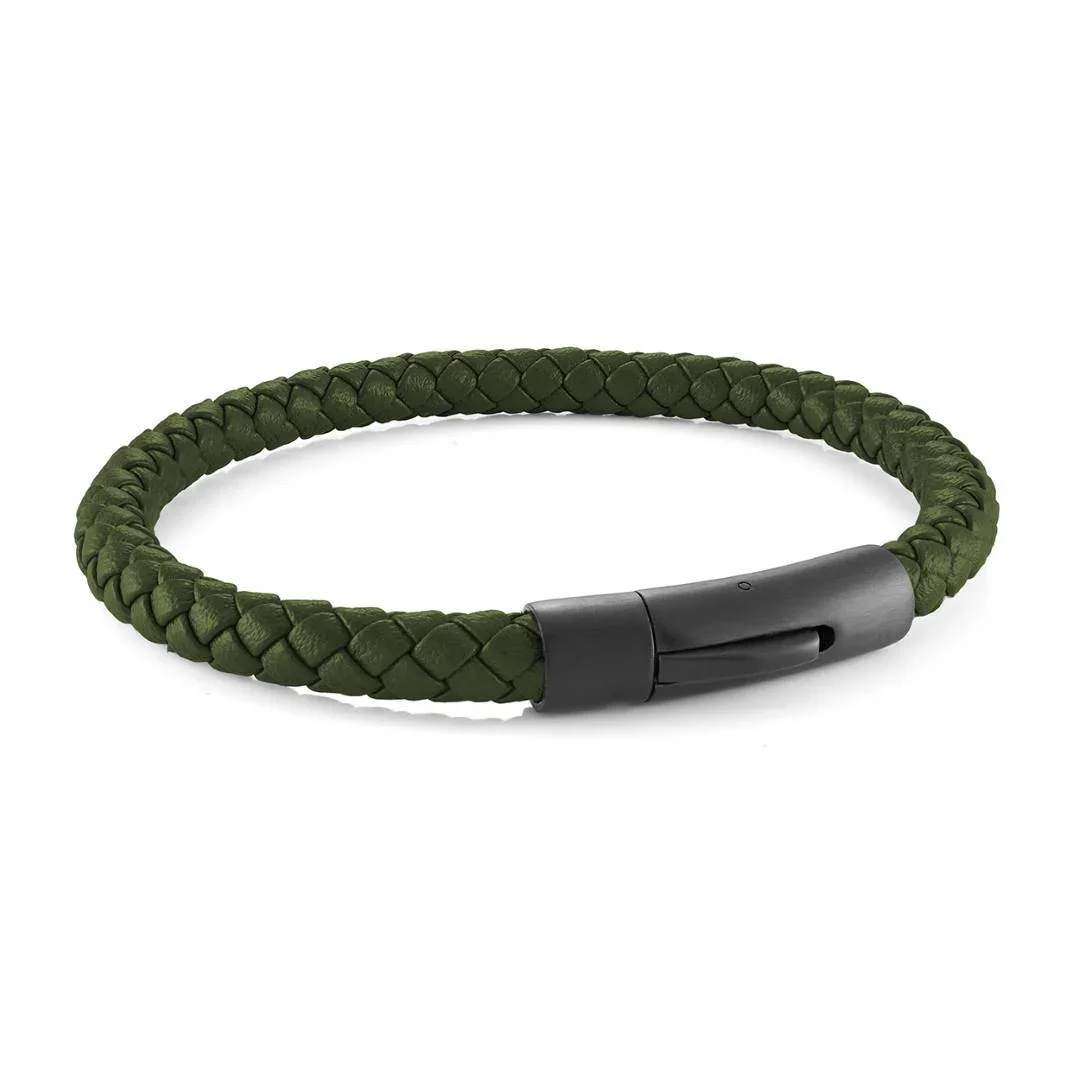 Olive Leather Braded Bracelet