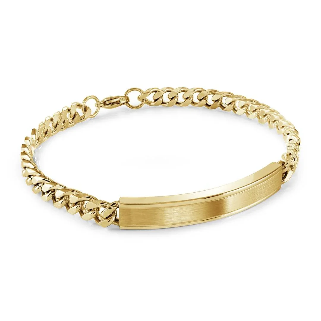 Gold Tone Stailess Steel Curb Link ID Bracelet