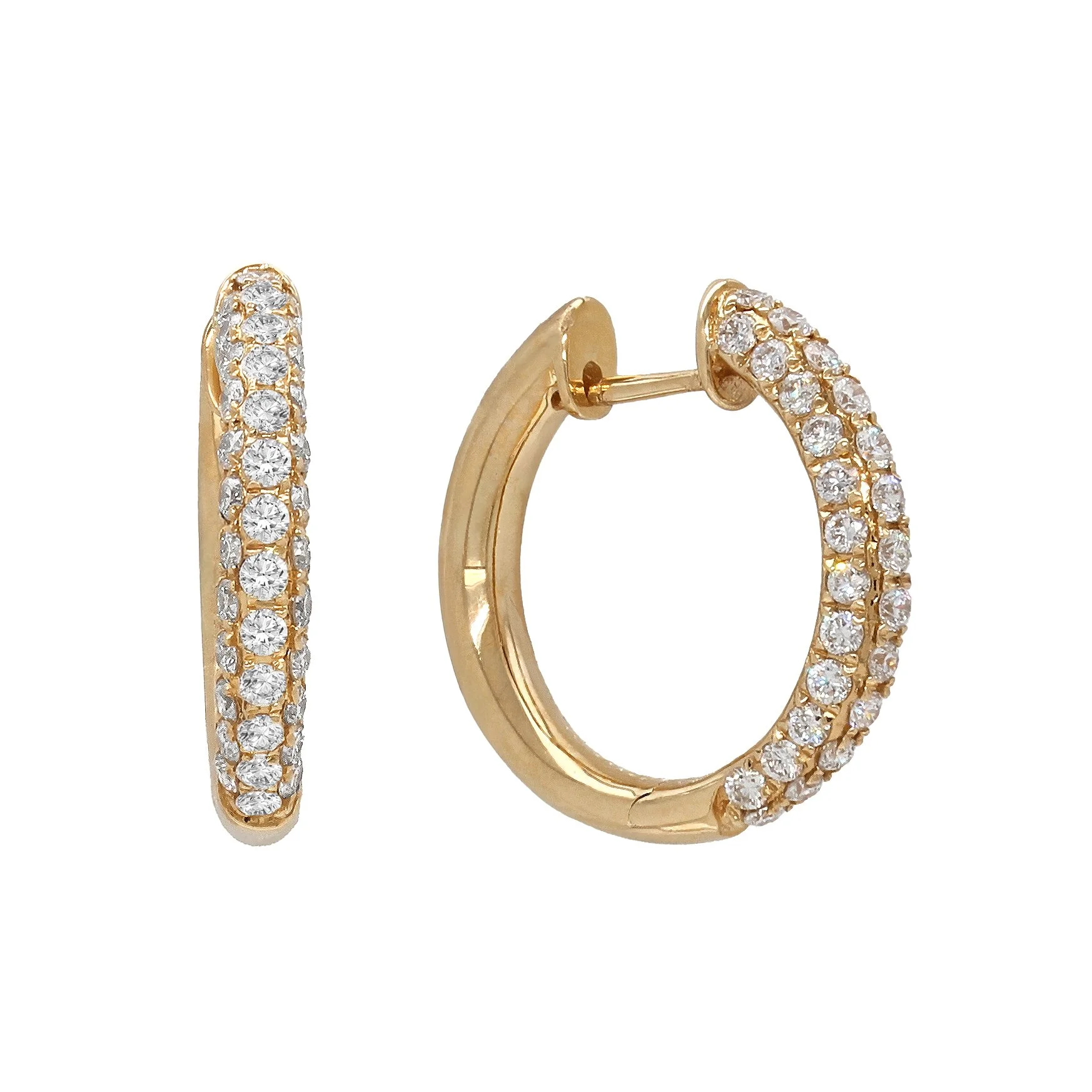14k Yellow Gold Micro Pave Diamond Hoop Earrings