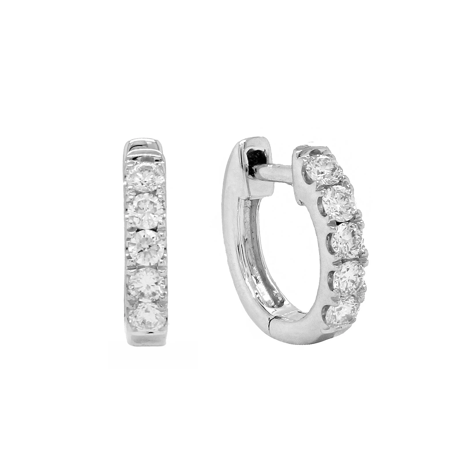 14K White Gold Diamond Huggie Earrings